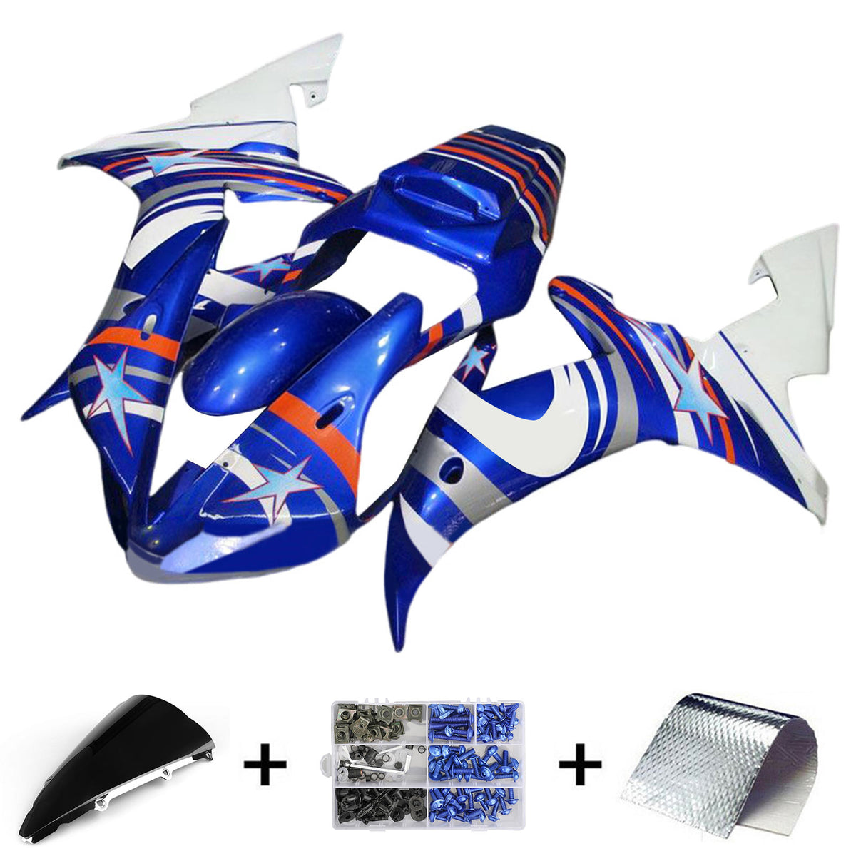 Amotopart 2002-2003 Yamaha YZF-R1 Blue White Fairing Kit