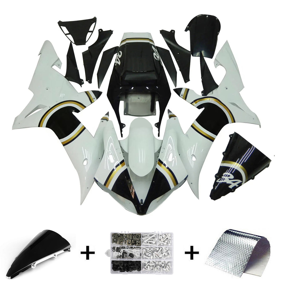 Amotopart 2002-2003 Yamaha YZF-R1 Kit de carénage gris noir blanc