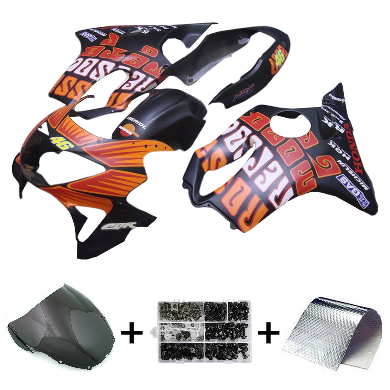 Amotopart 1999-2000 Honda CBR600F4 Black Orange Fairing Kit