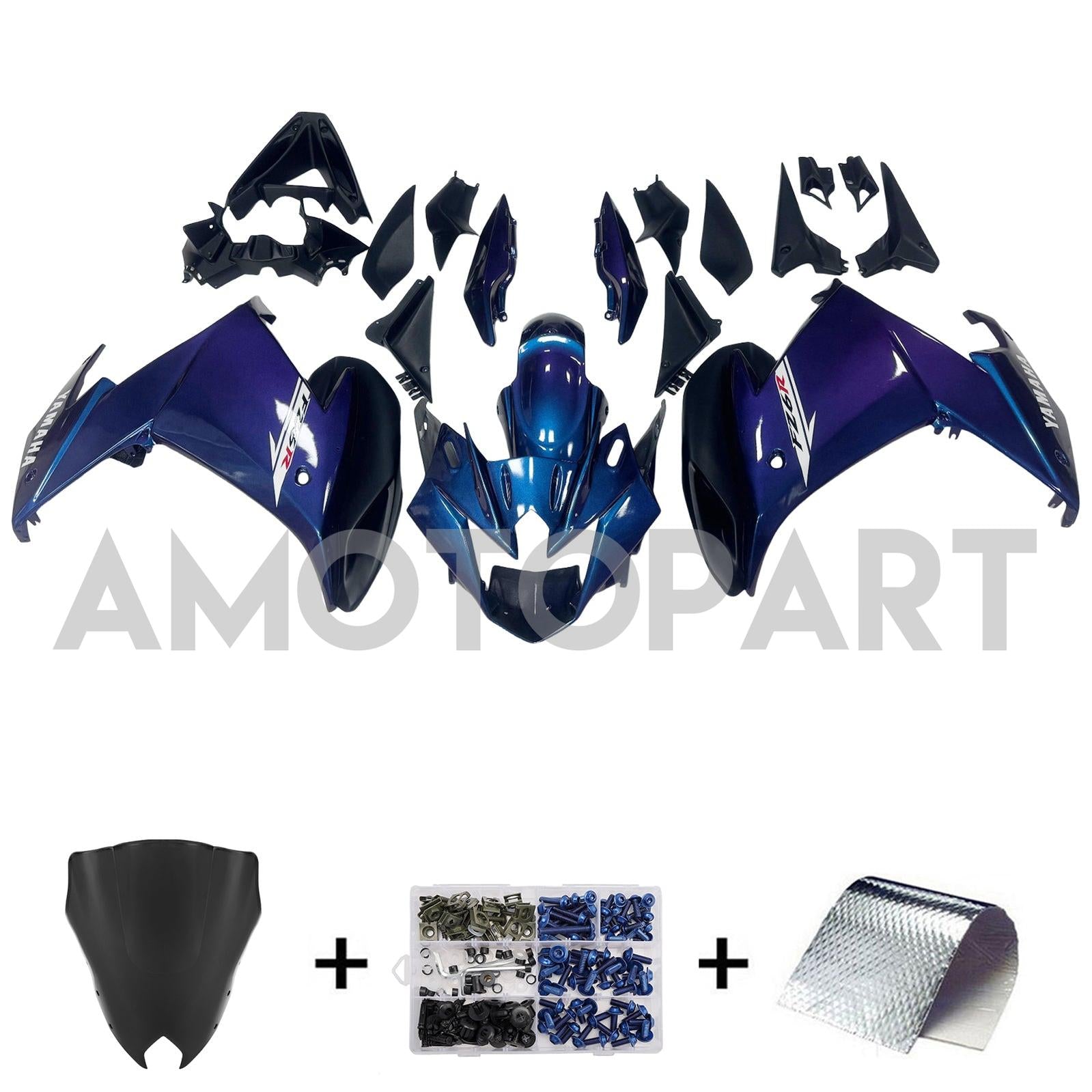 Amotopart 2009-2015 Yamaha FZ6R Blue White Fairing Kit