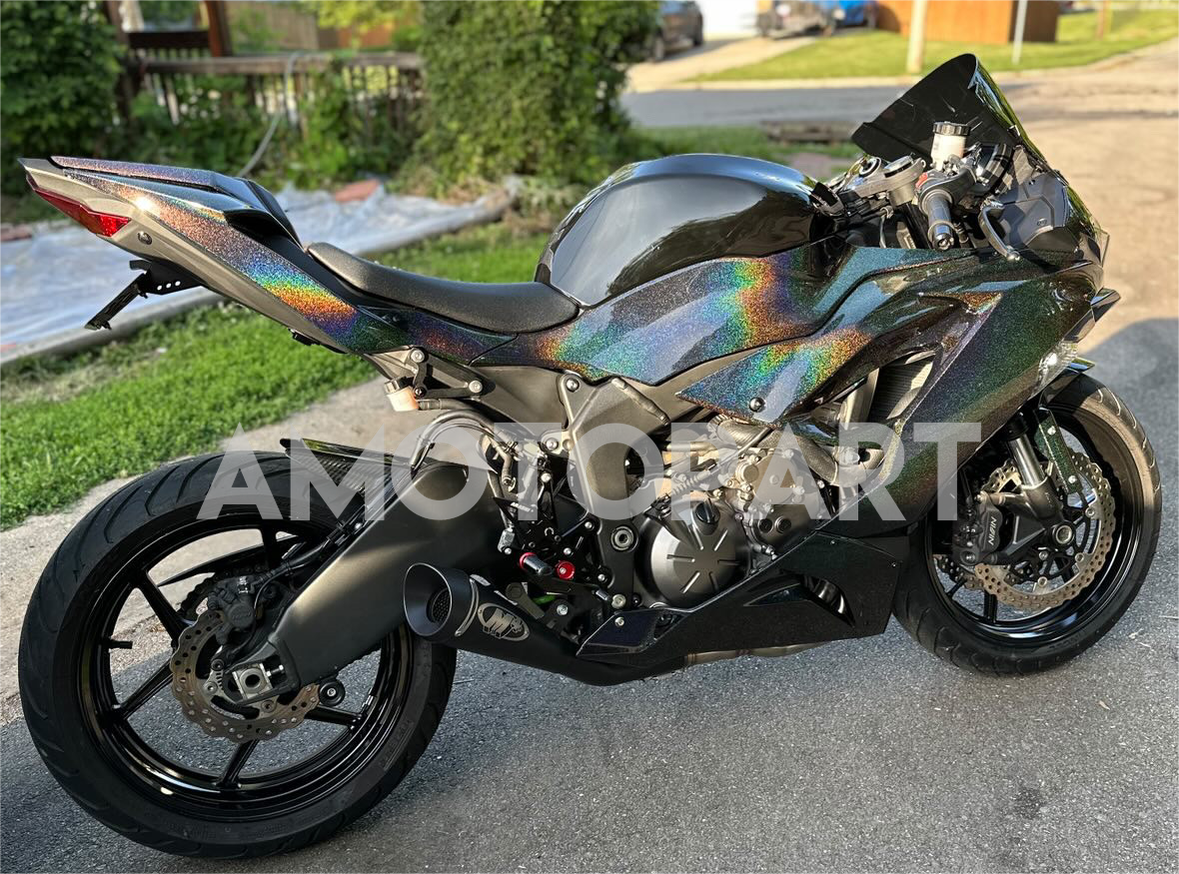 Amotopart Kawasaki 2019-2023 ZX6R Black Rainbow Fairing Kit