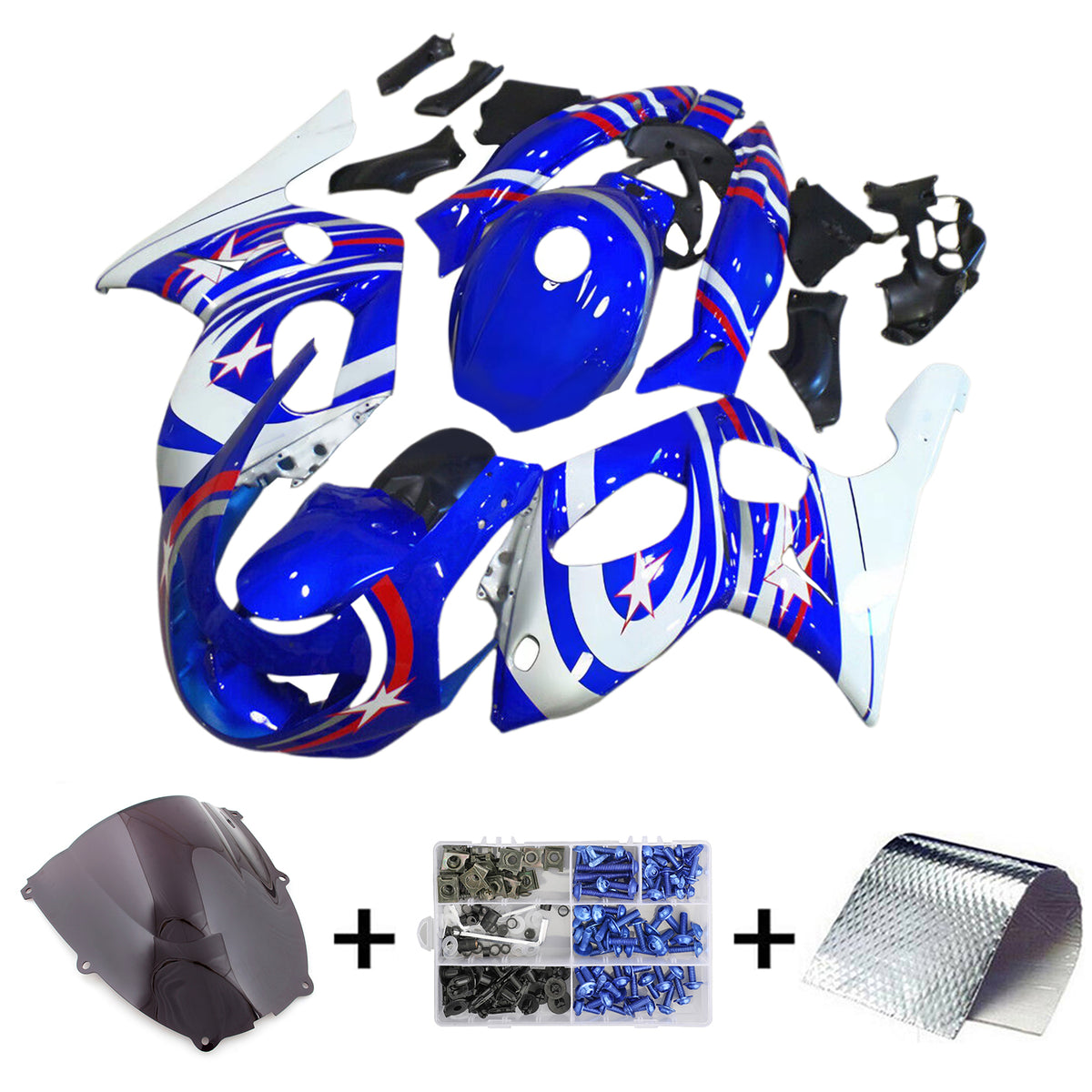 Kit de carenagem Amotopart 1996-2007 Yamaha YZF 600R Thundercat azul branco preto