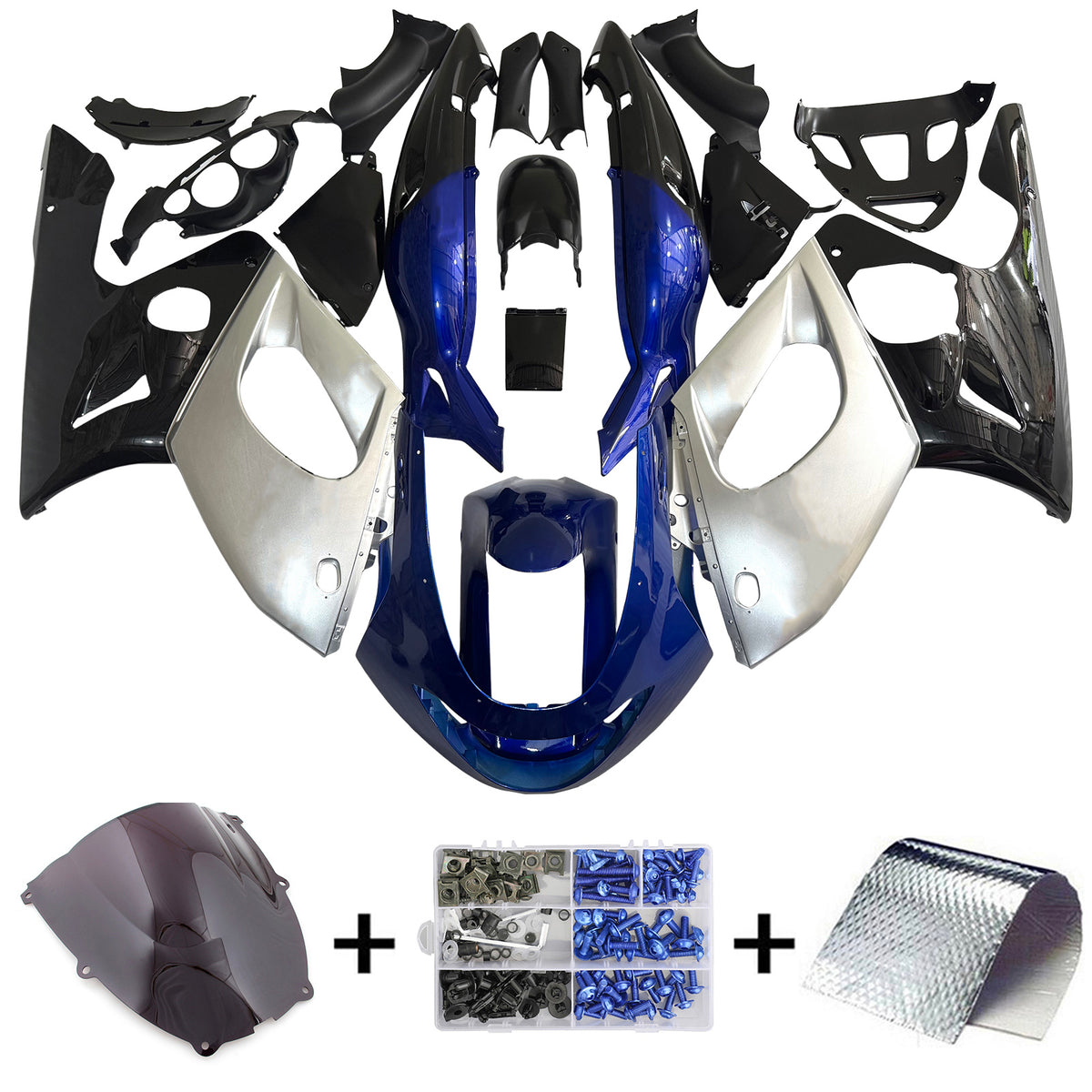 Amotopart 1996–2007 Yamaha YZF 600R Thundercat Schwarz Weiß Blau Grau Verkleidungsset