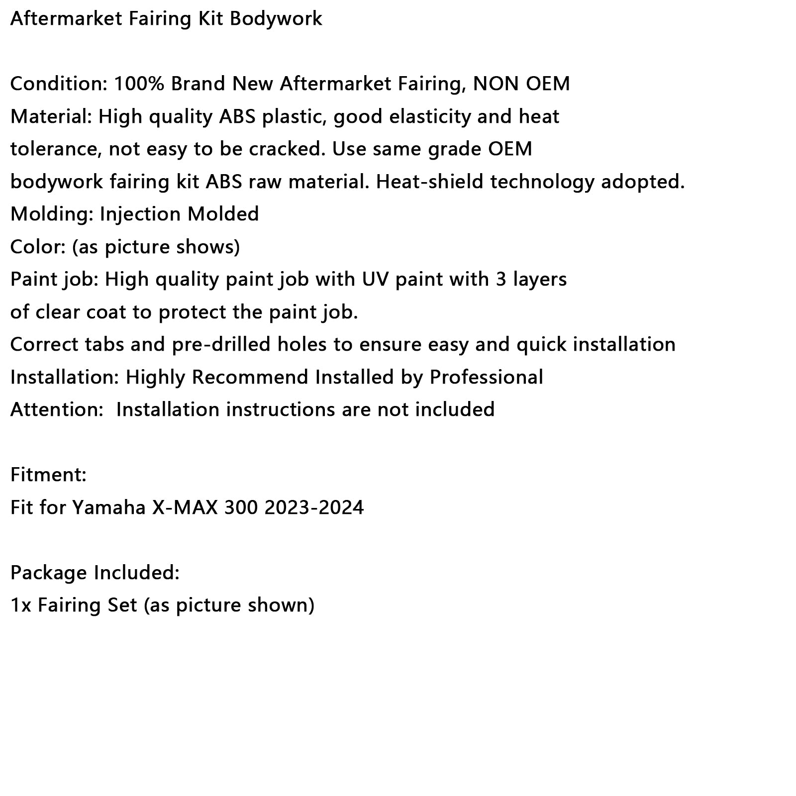 Amotopart 2023-2024 Yamaha X-MAX 300 Blue Black Fairing Kit