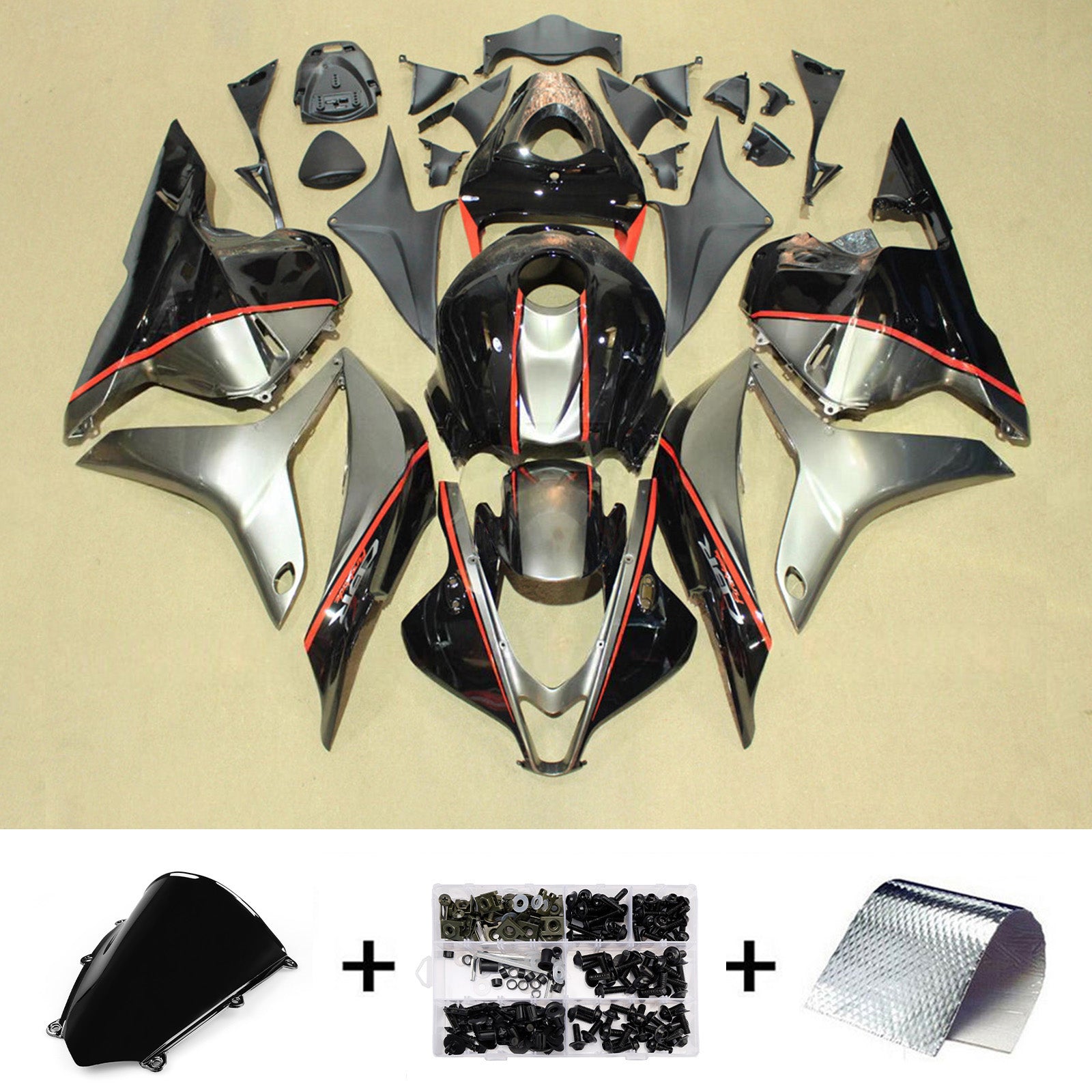 Amotopart 2009-2012 Honda CBR600RR Black Red Fairing Kit