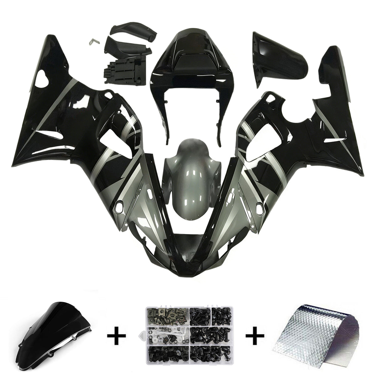Amotopart 2000-2001 Yamaha YZF-R1 Gray Black White Fairing Kit