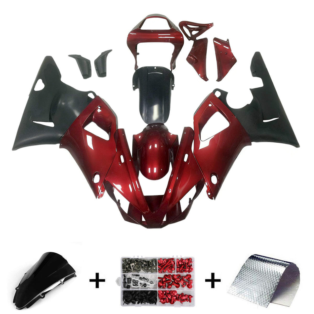 Amotopart 2000-2001 Yamaha YZF-R1 Red White Gray Black Fairing Kit