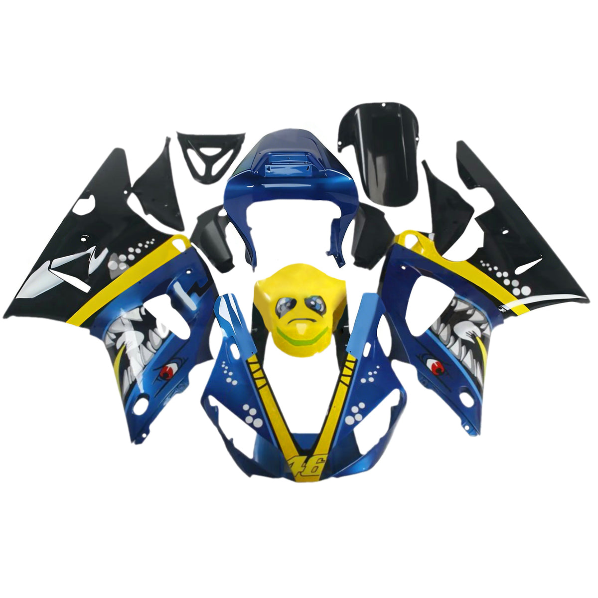 Amotopart 2000-2001 Yamaha YZF-R1 Gray Blue Black White Fairing Kit