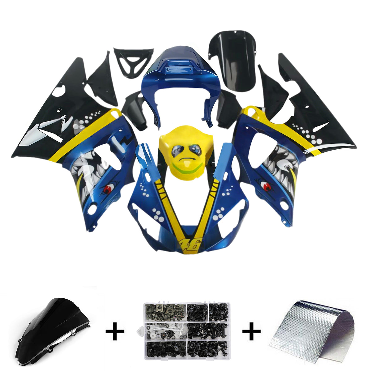 Amotopart 2000-2001 Yamaha YZF-R1 Gray Blue Black White Fairing Kit