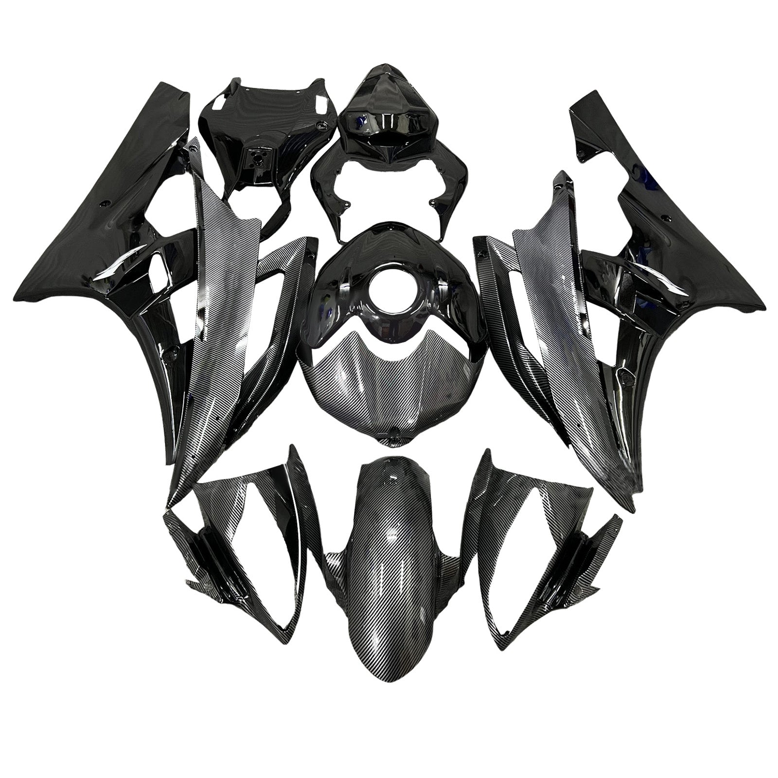 Amotopart 2006-2007 Yamaha YZF-R6 Grey & Black Carbon Fiber Pattern Fairing Kit