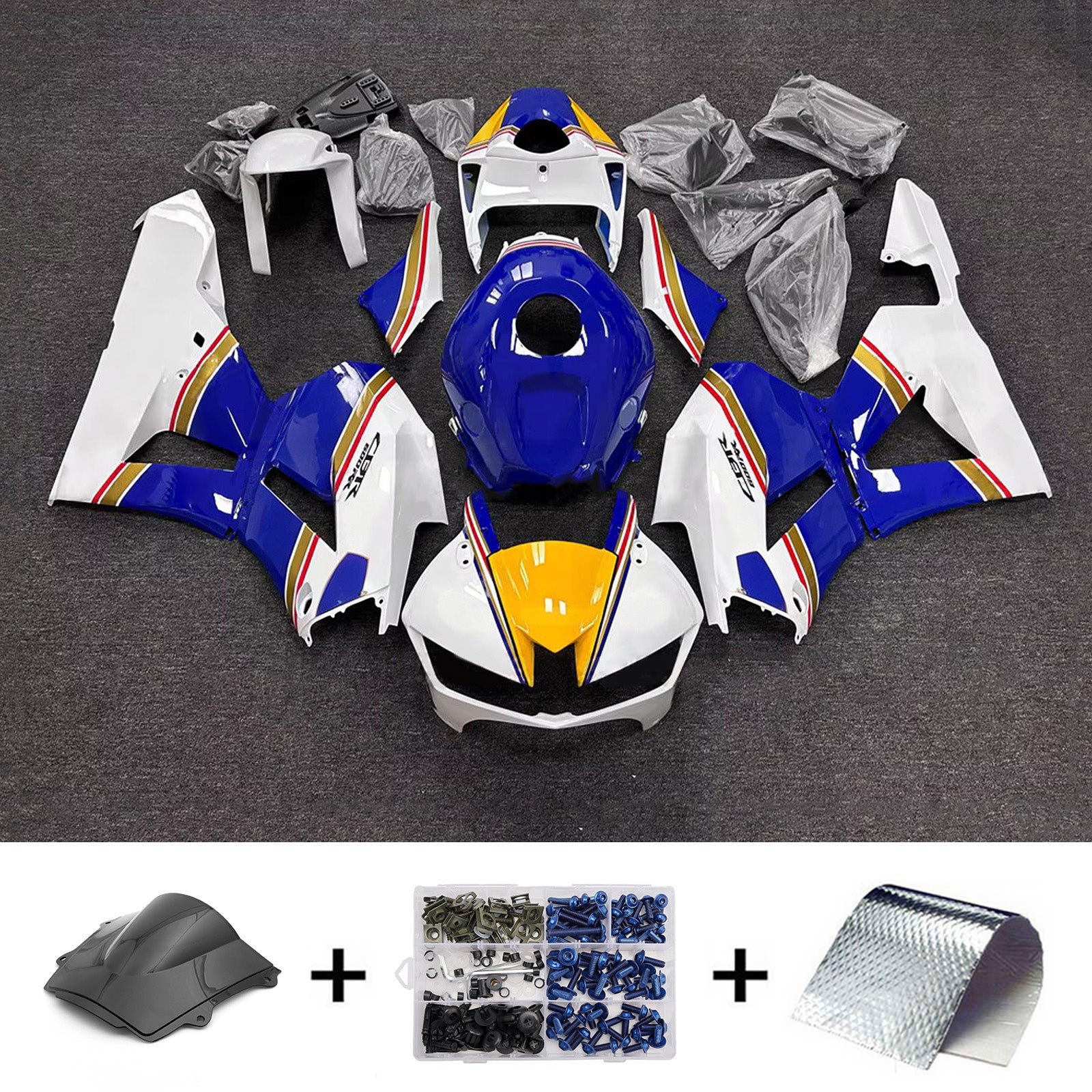 Amotopart 13-26 versión estadounidense. & 13-23 versión europea. Kit de carenado Honda CBR600RR blanco azul