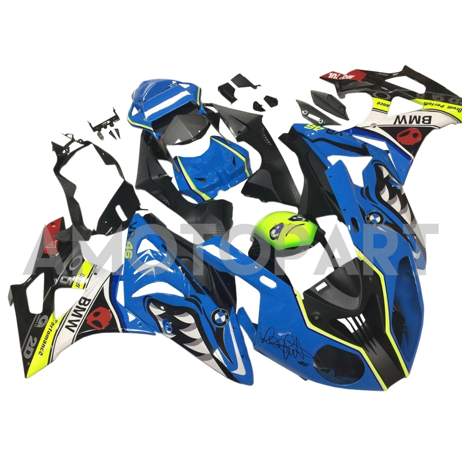 Amotopart BMW S1000RR 2009-2014 Kit de carenado Monster azul y amarillo