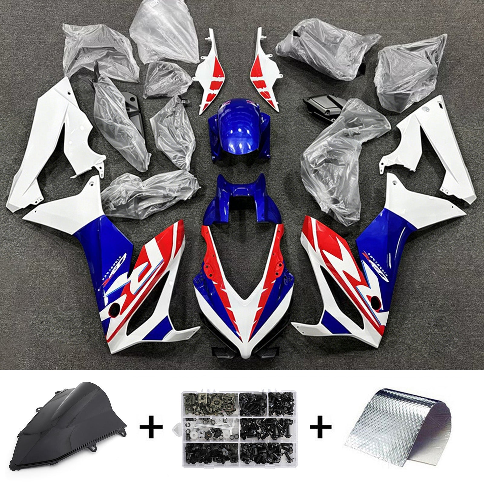 Amotopart 2019-2020 Honda CBR650R White/Red/Blue Fairing Kit