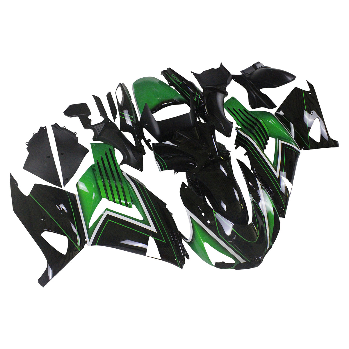 Amotopart 2006-2011 Kawasaki ZX-14R Black Gray Green White Fairing Kit