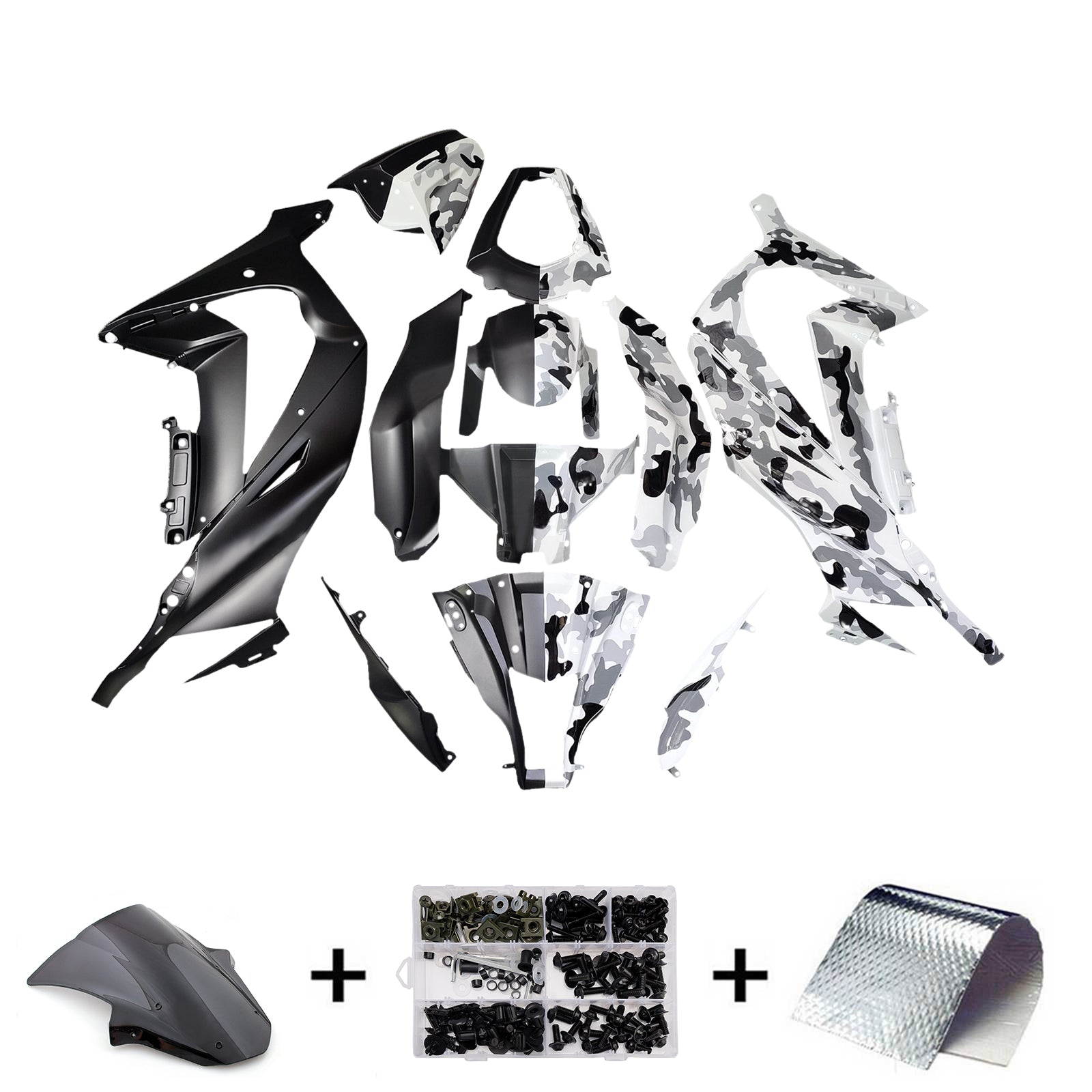 Amotopart 2011-2015 Kawasaki ZX10R Black White Fairing Kit
