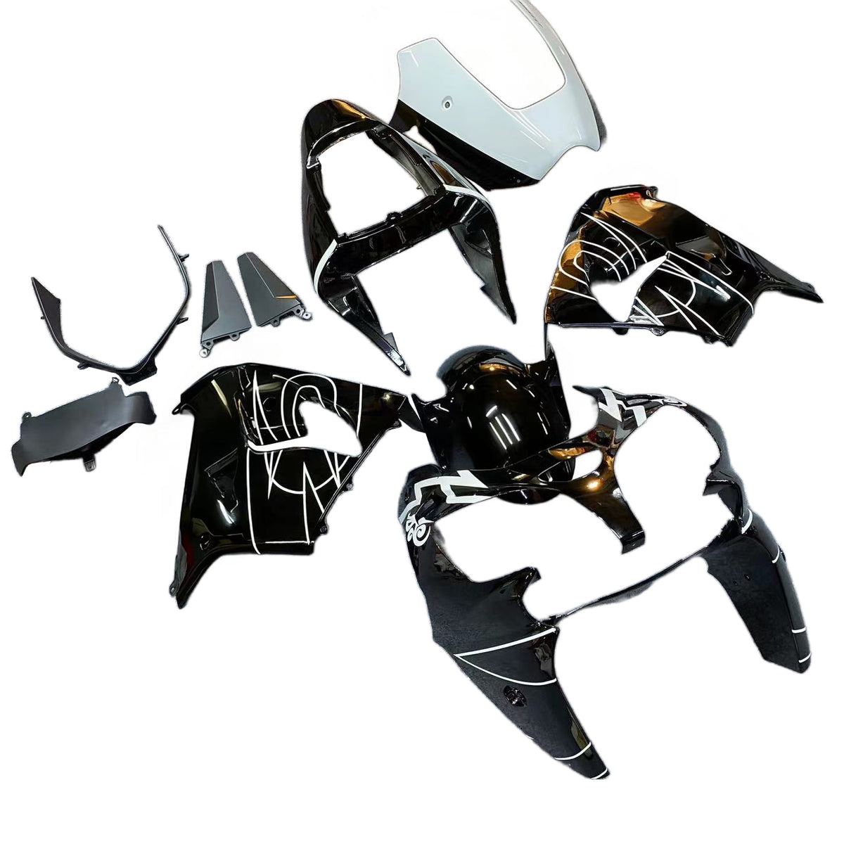 Amotopart 2002-2003 Kawasaki ZX-9R Black White Fairing Kit