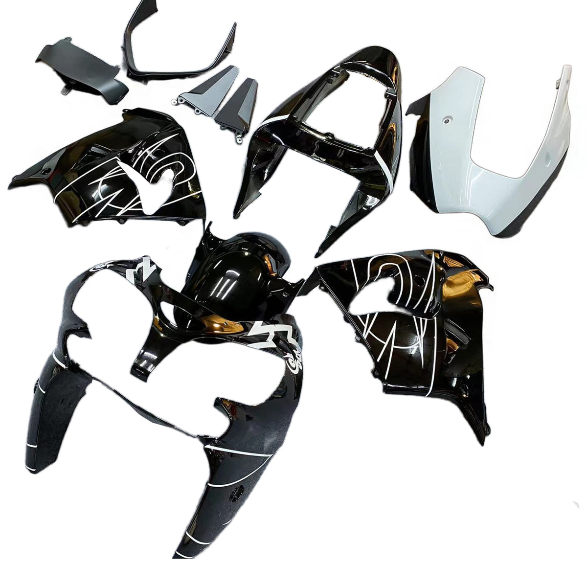 Amotopart 2002-2003 Kawasaki ZX-9R Black White Fairing Kit