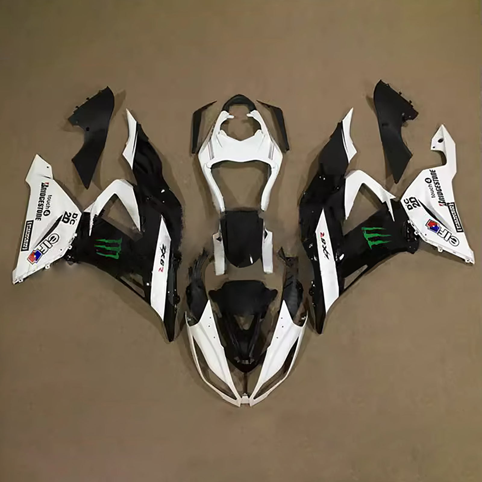 Amotopart 2013-2018 Kawasaki ZX6R 636 Black White Green Fairing Kit
