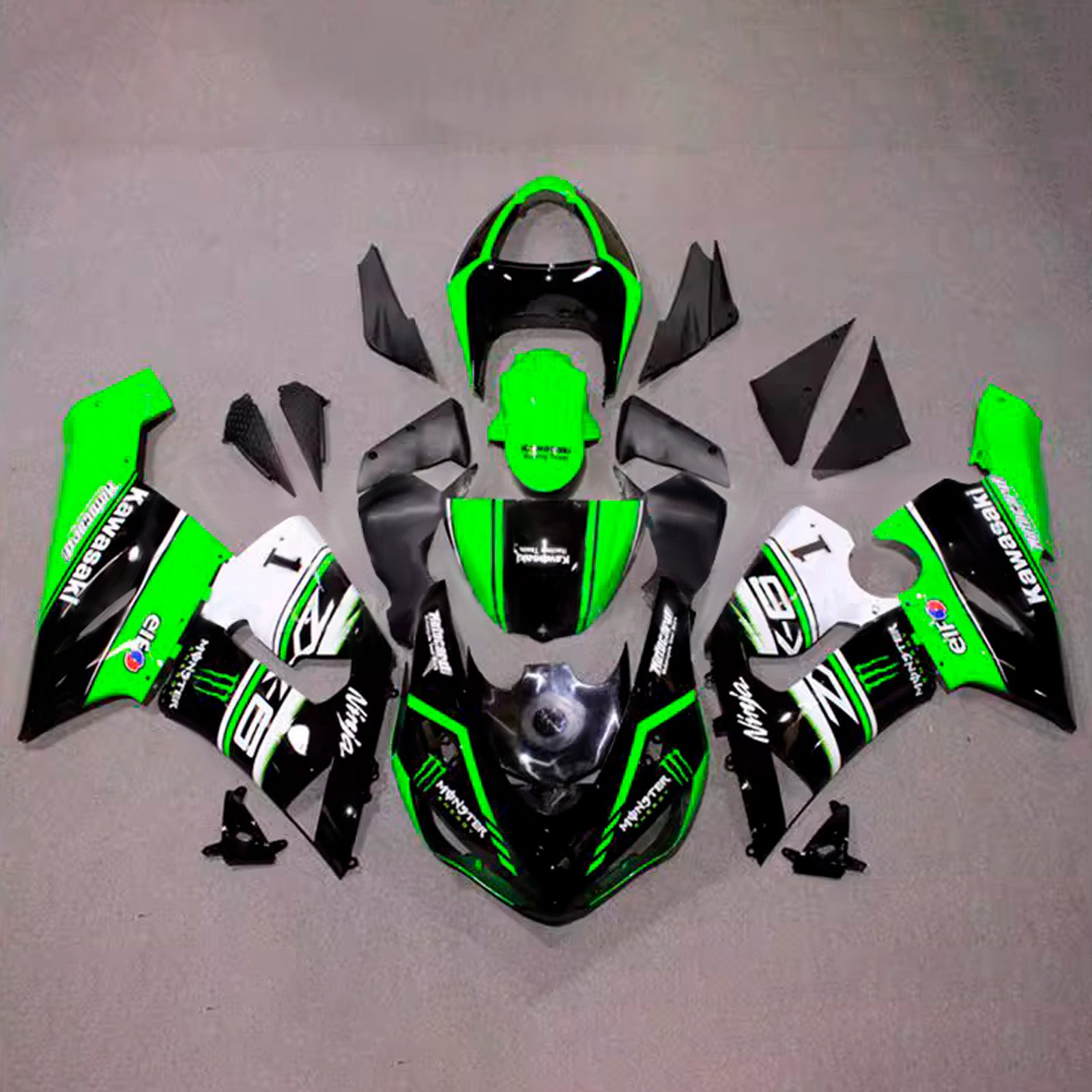 Amotopart 2005-2006 Kawasaki ZX6R 636 Black Green Fairing Kit