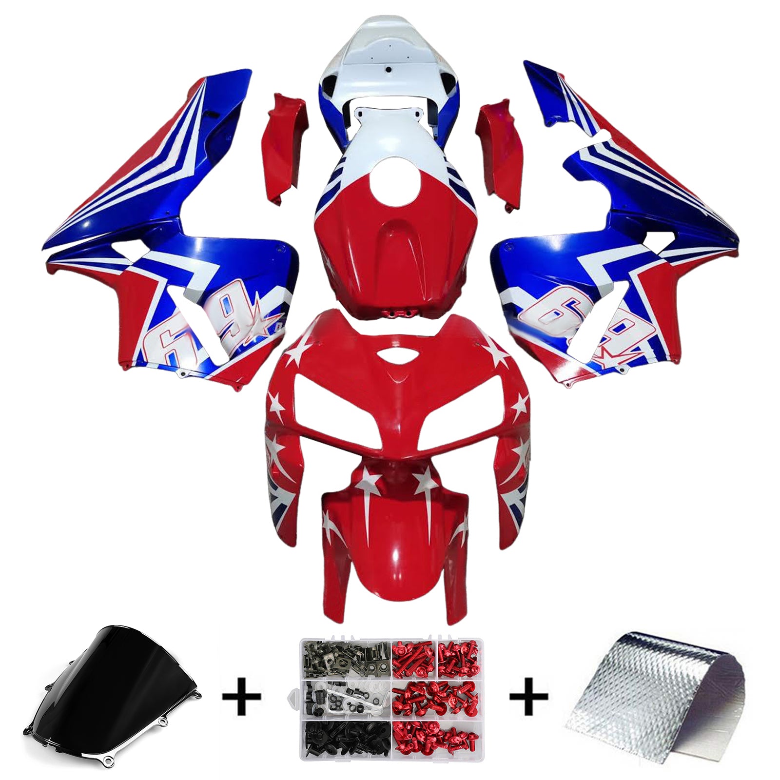 Amotopart 2005-2006 Honda CBR600RR Kit de carénage rouge bleu blanc