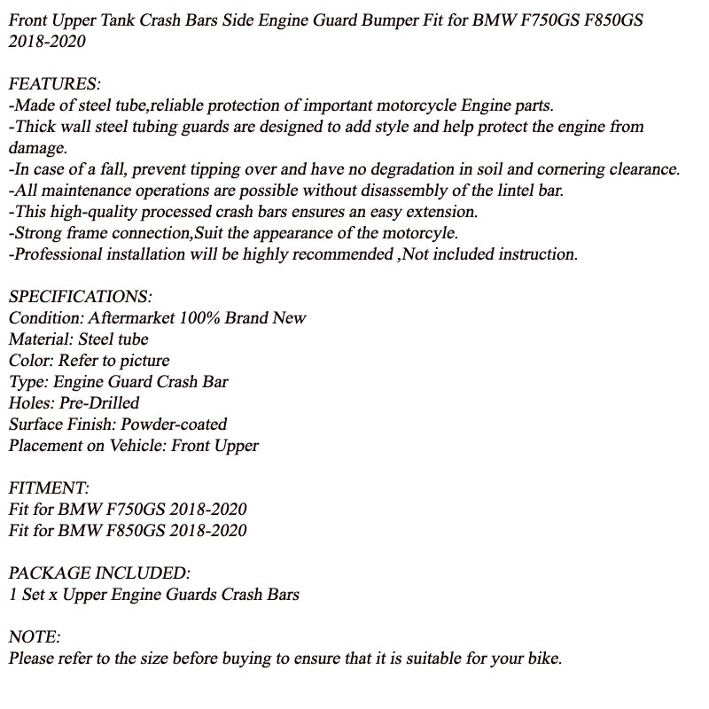 18-22 BMW F850GS Upper Crash Bars Engine Guards Silver