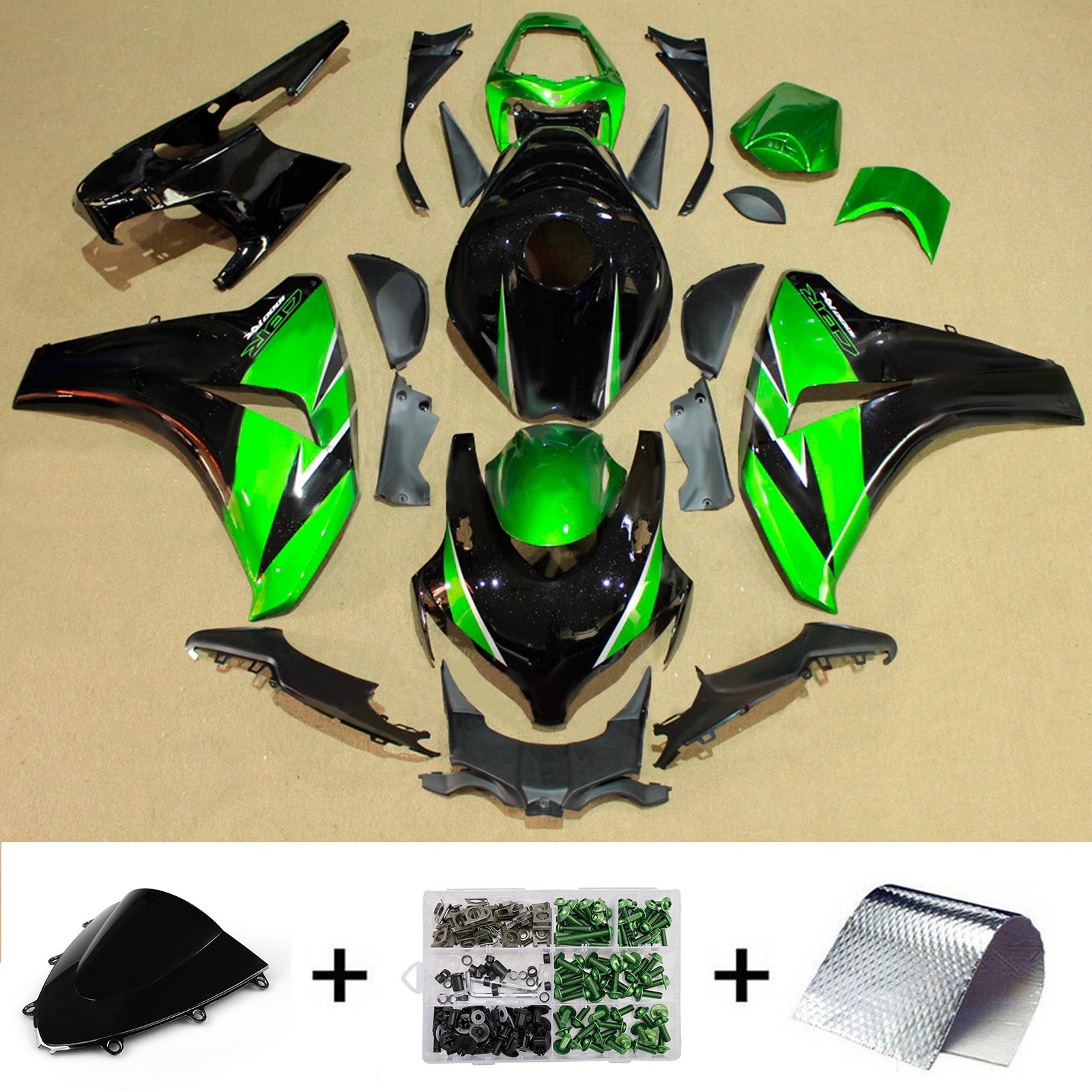 Amotopart 2008-2011 Honda CBR1000RR sort/grøn kåbesæt