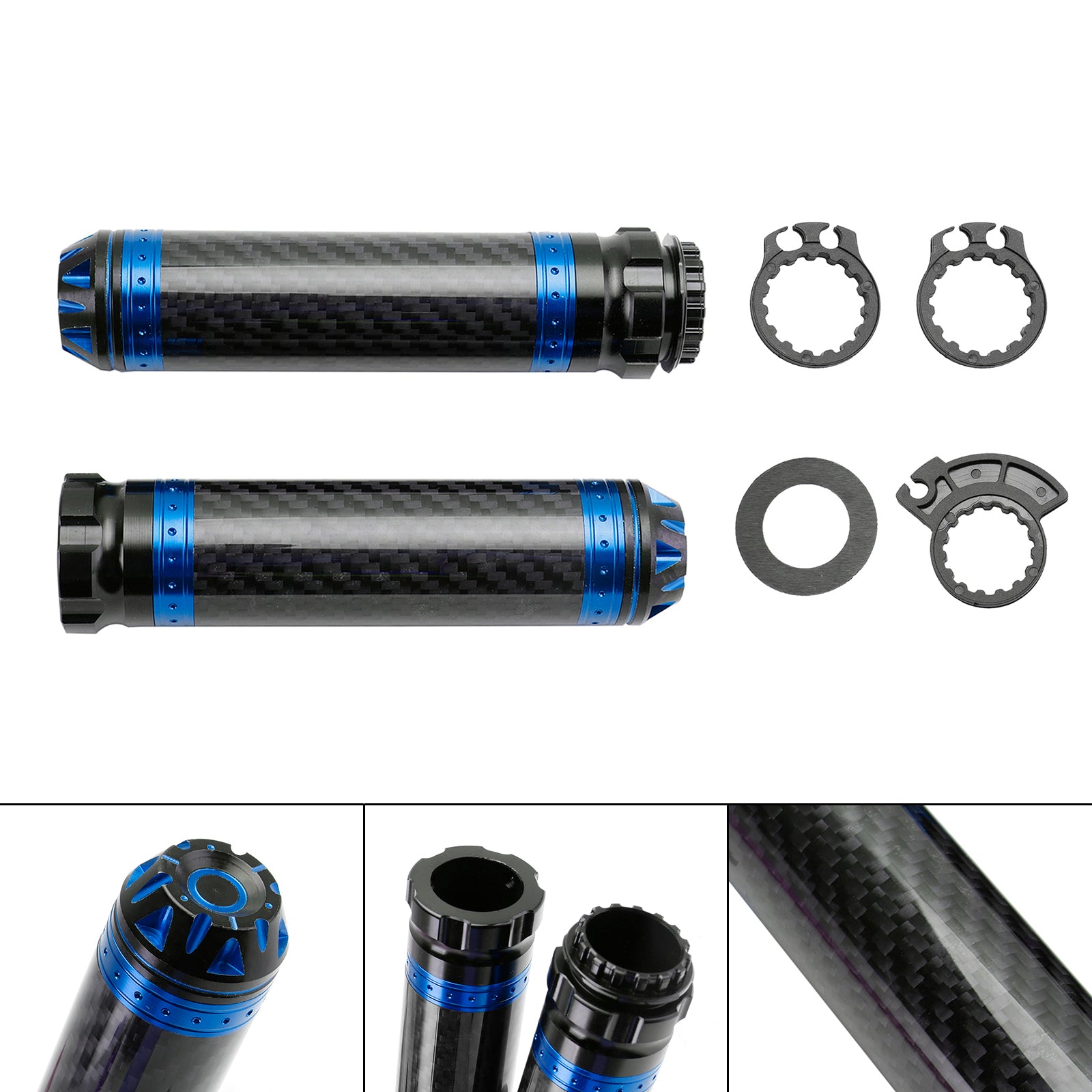 7/8"/22Mm Motorcycle Handle Bar Carcon Grips Universal Green For Motorcycles Silver