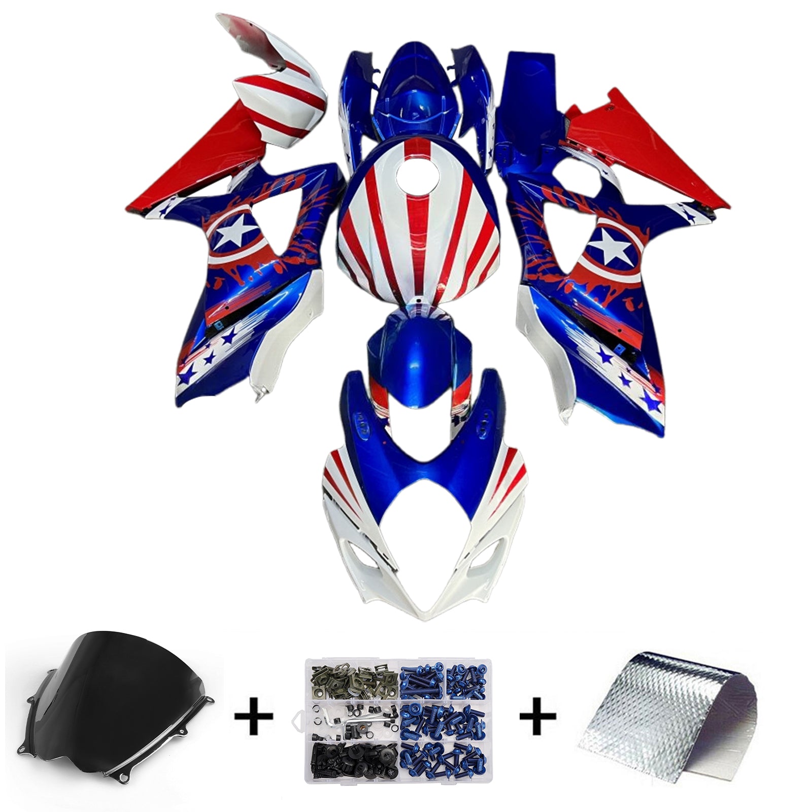Amotopart 2007-2008 Suzuki GSXR1000 Blue Red White Fairing Kit