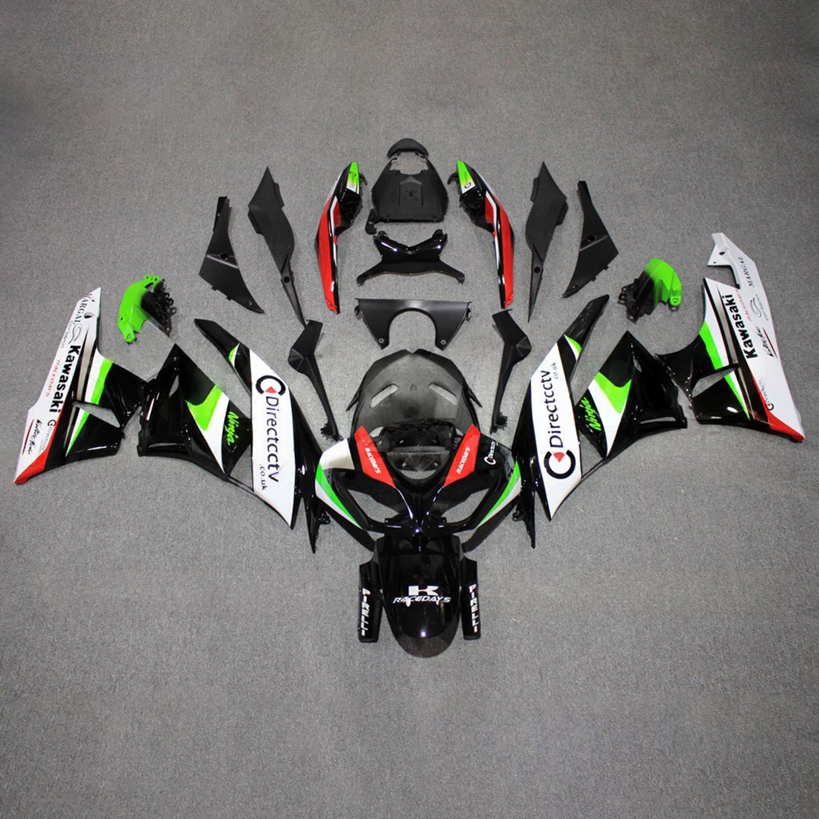 Amotopart 2009-2012 Kawasaki ZX6R 636 Black White Red Green Fairing Kit