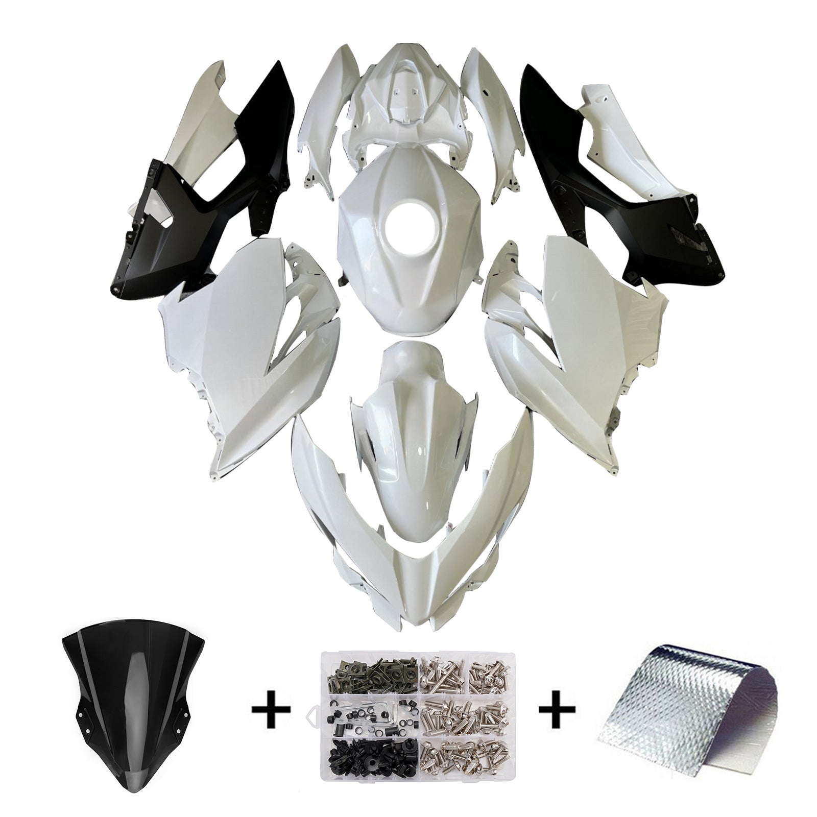 Amotopart 2018-2024 Kawasaki EX400 Ninja400 White Black Fairing Kit