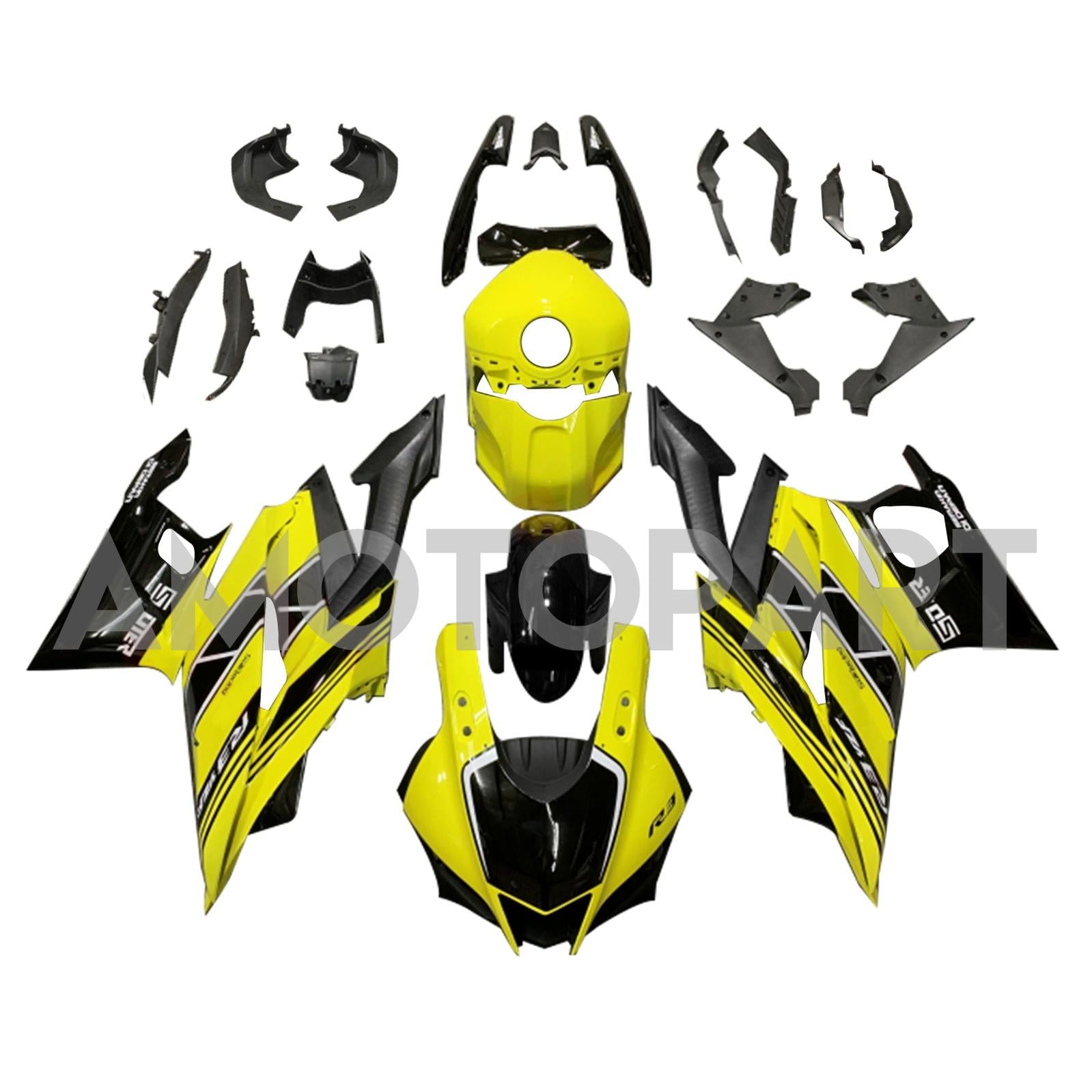 Amotopart 2022-2024 Yamaha YZF-R3 R25 Yellow&Black Fairing Kit