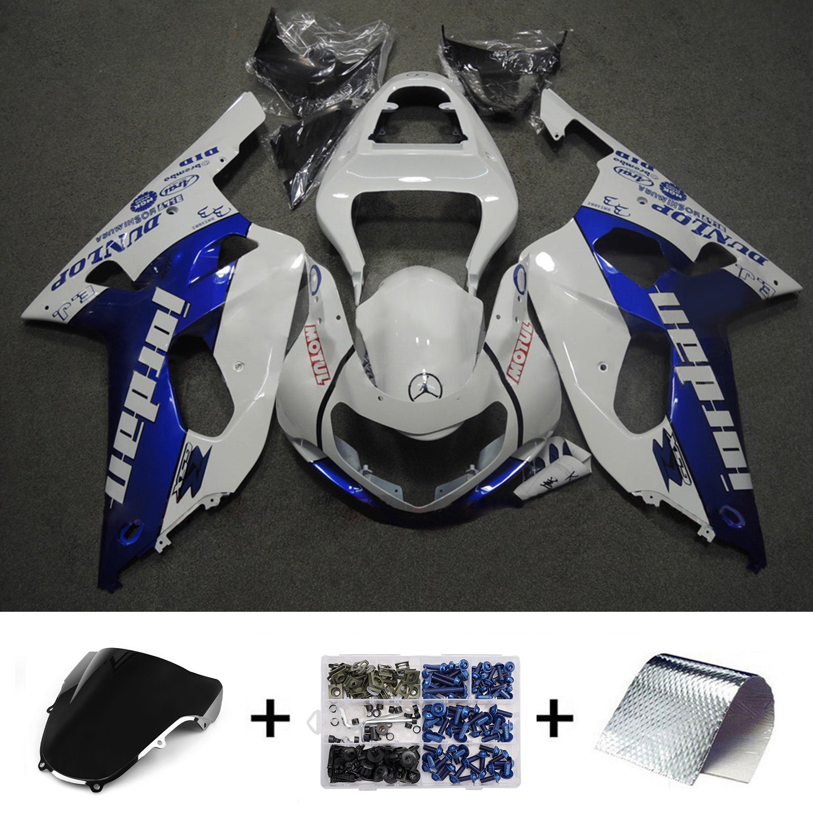 Amotopart Suzuki 2001-2003 GSXR 600 2000-2003 GSXR 750 White Blue Fairing Kit
