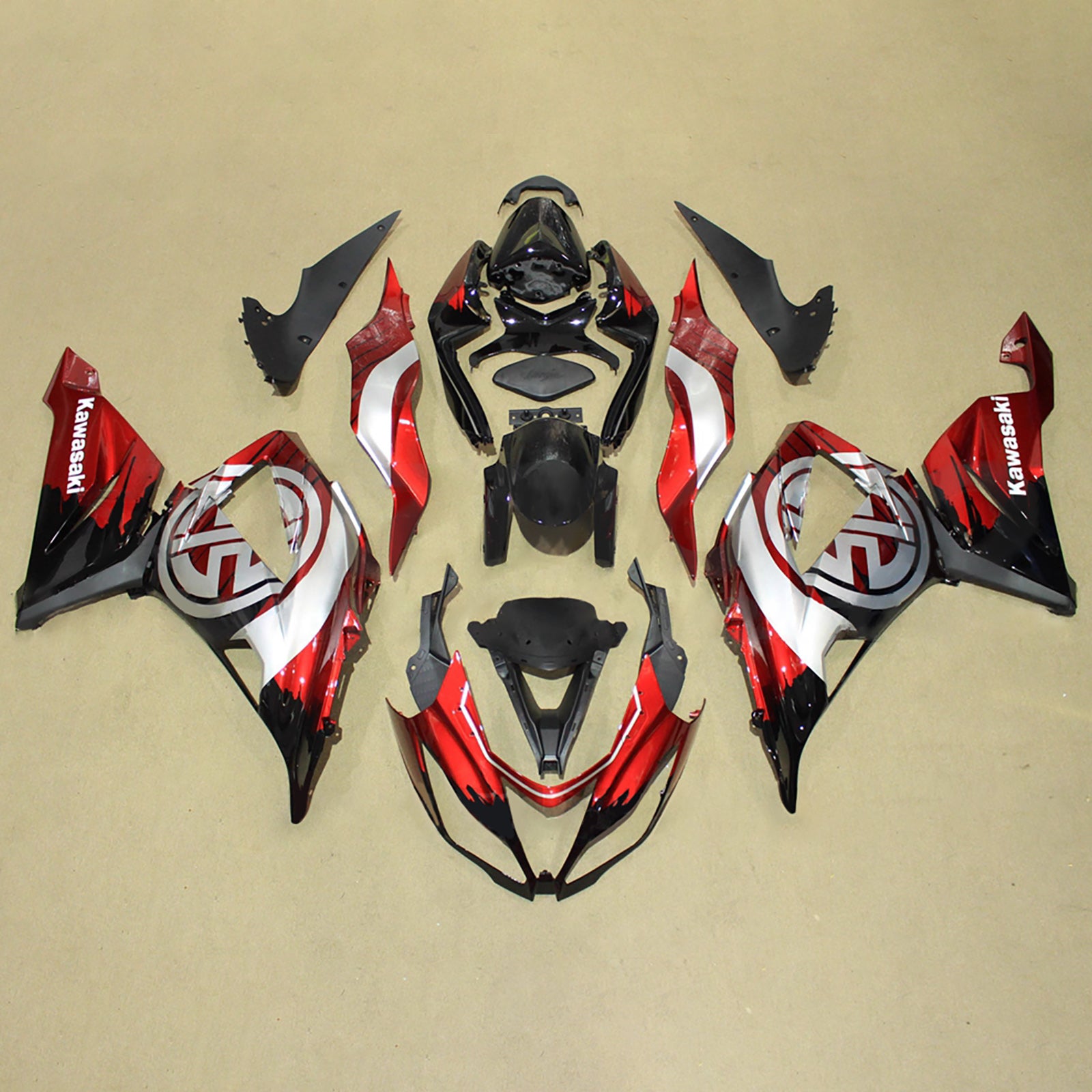 Amotopart 2013-2018 Kawasaki ZX6R 636 Red Silver Fairing Kit