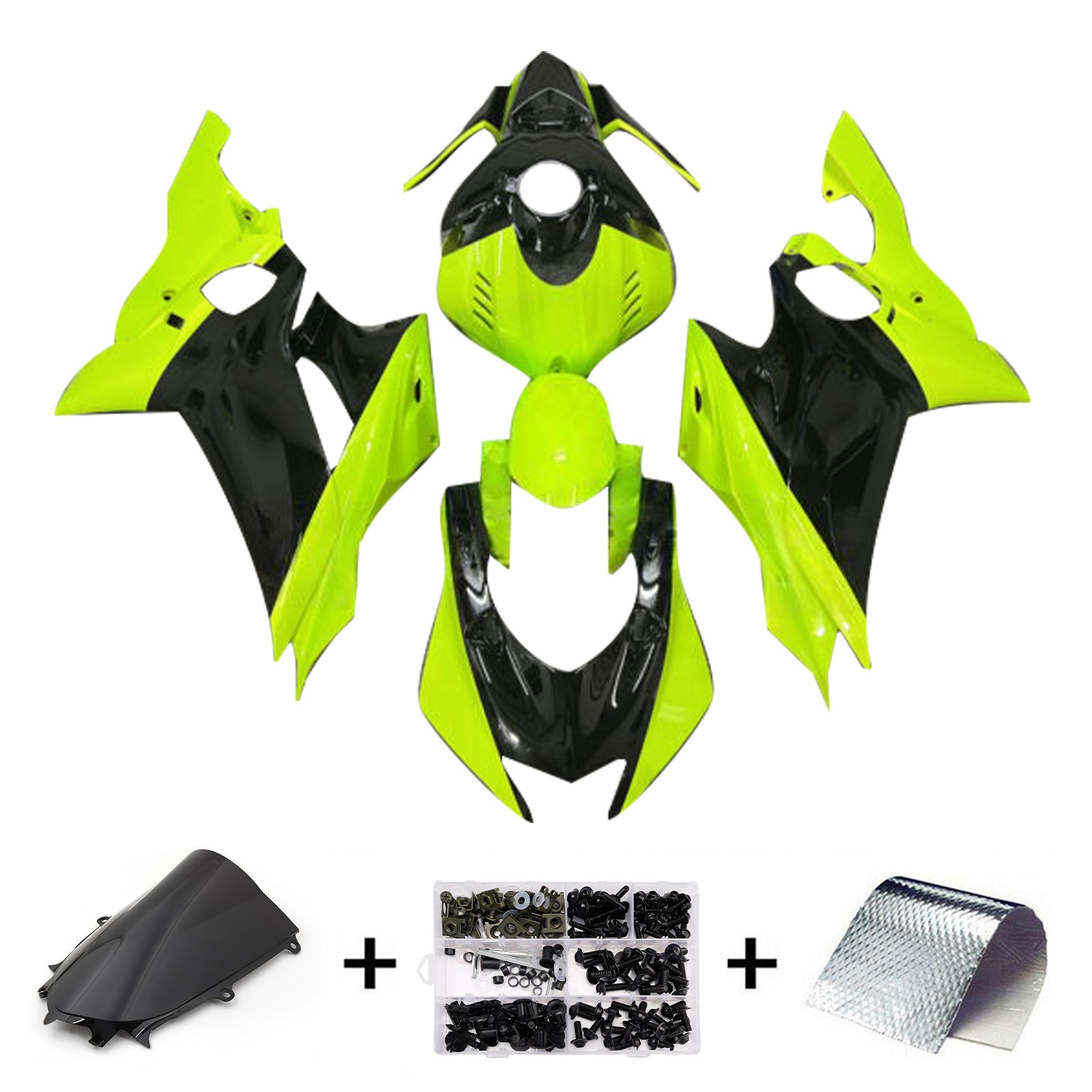 Amotopart 2017-2023 Yamaha YZF-R6 Fluorescent Yellow Black Fairing Kit