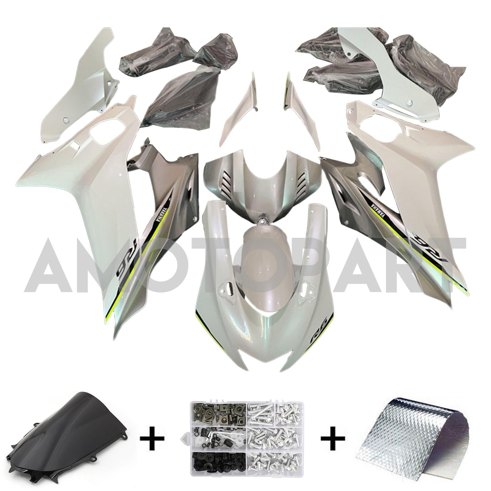 Amotopart Yamaha YZF-R6 2017-2023 Weiß&Graues Verkleidungsset