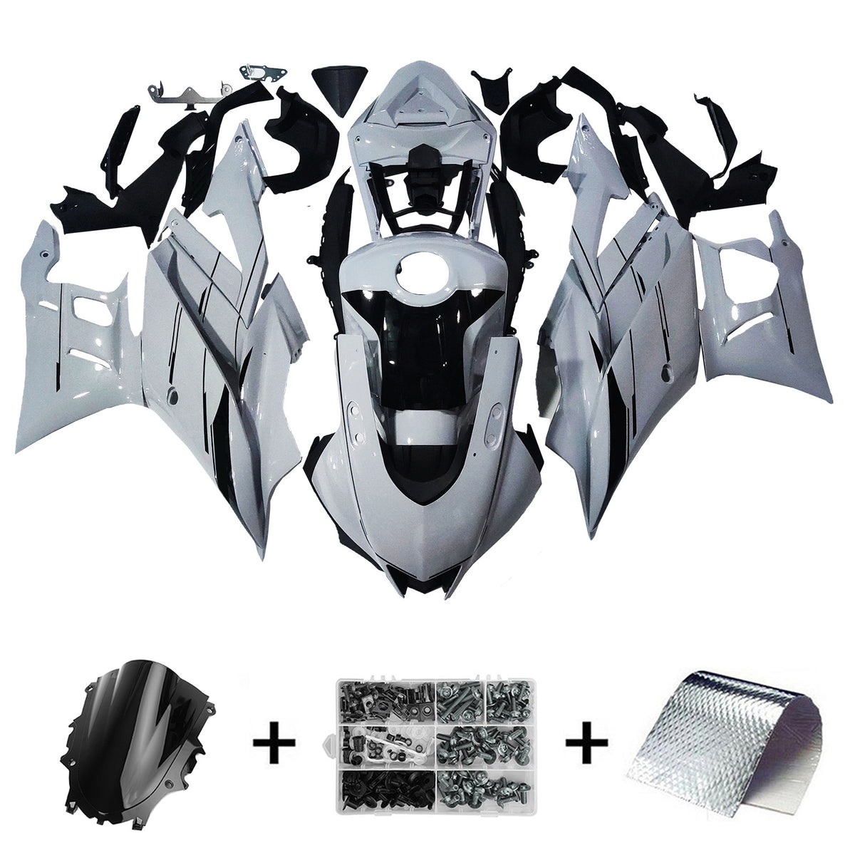 Amotopart 2019-2021 Yamaha YZF-R3 R25 Gray White Black Fairing Kit