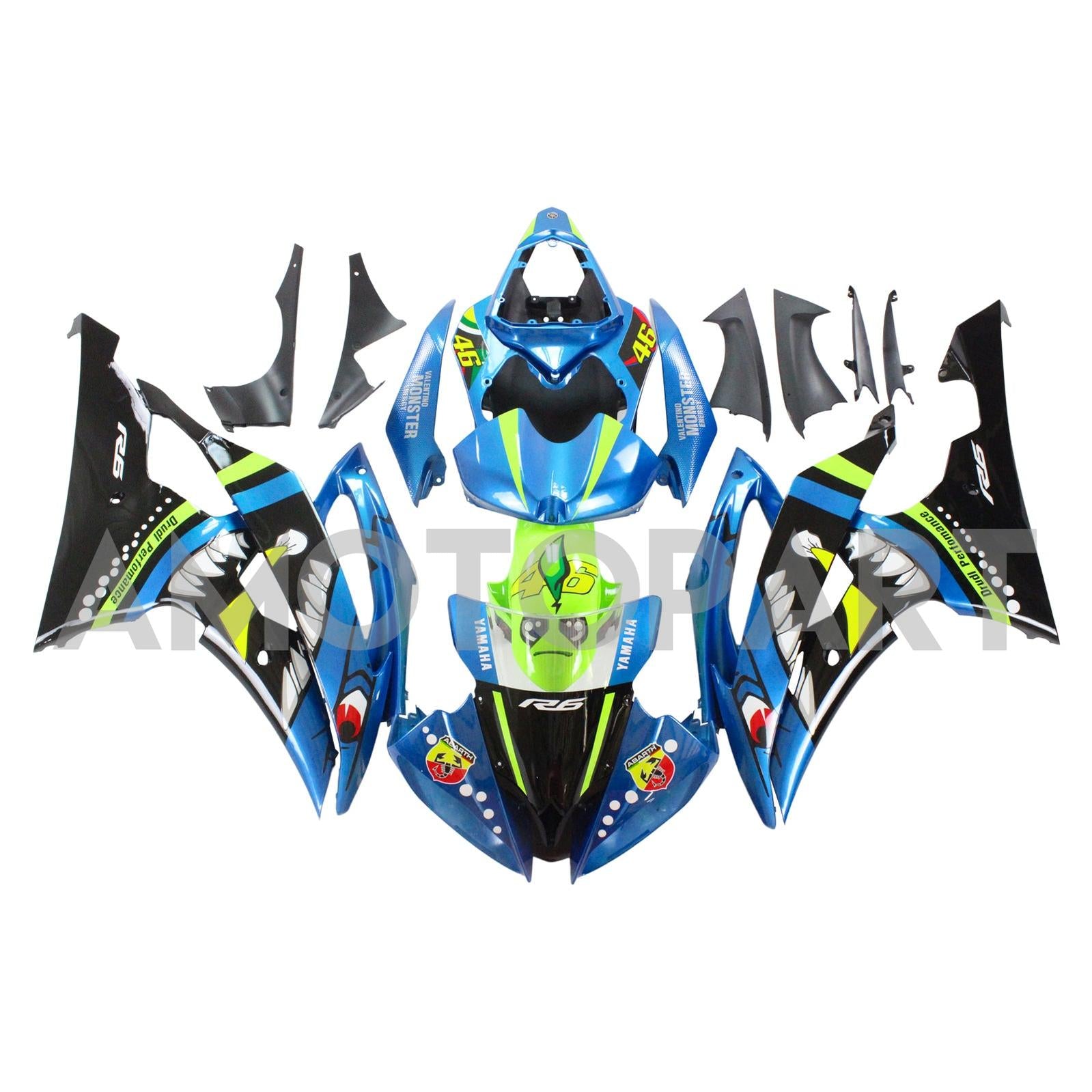 Amotopart 2008-2016 YZF 600 R6 Yamaha Blau&Green Monster Verkleidungskit