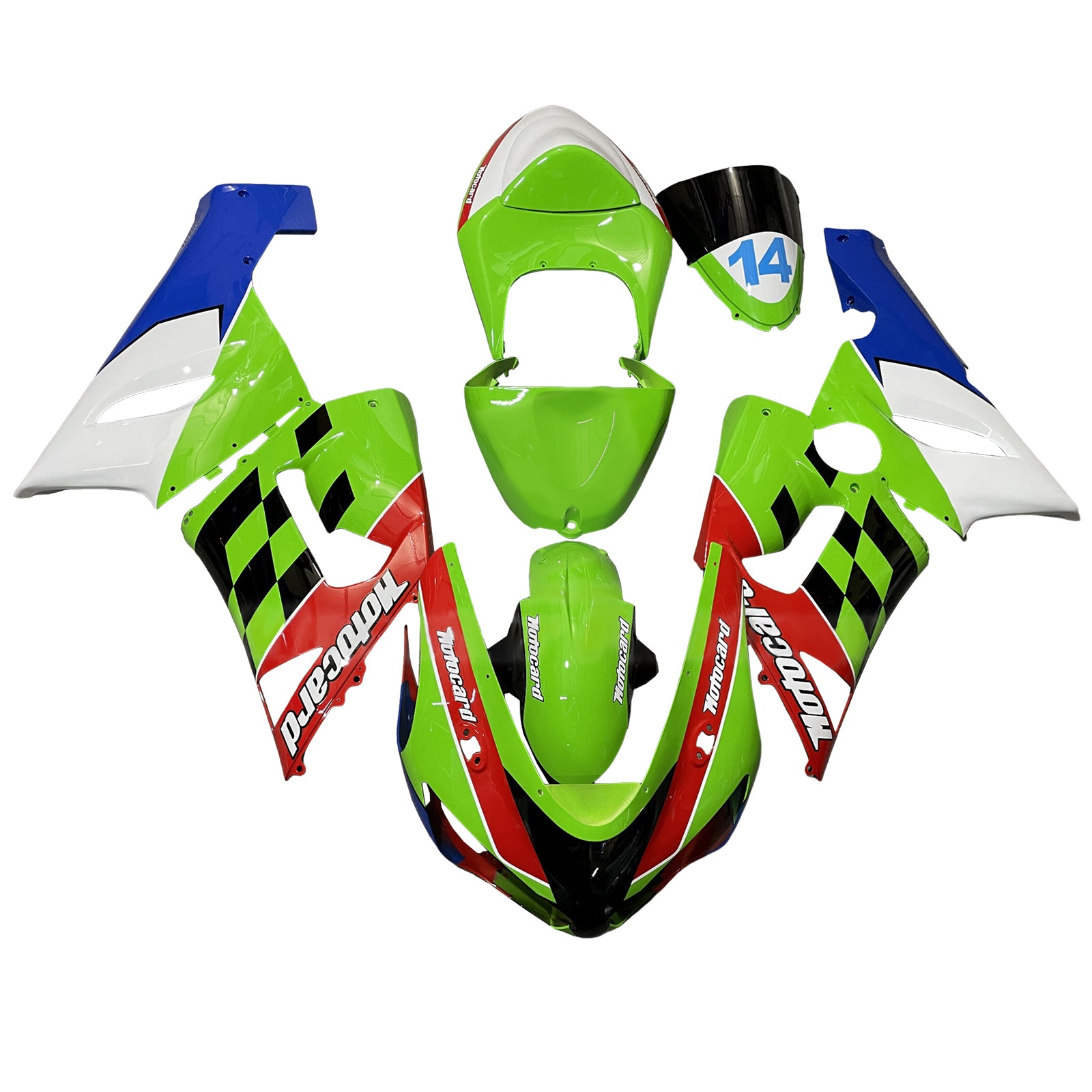 Amotopart 2005-2006 Kawasaki ZX6R 636 Green Blue White Fairing Kit