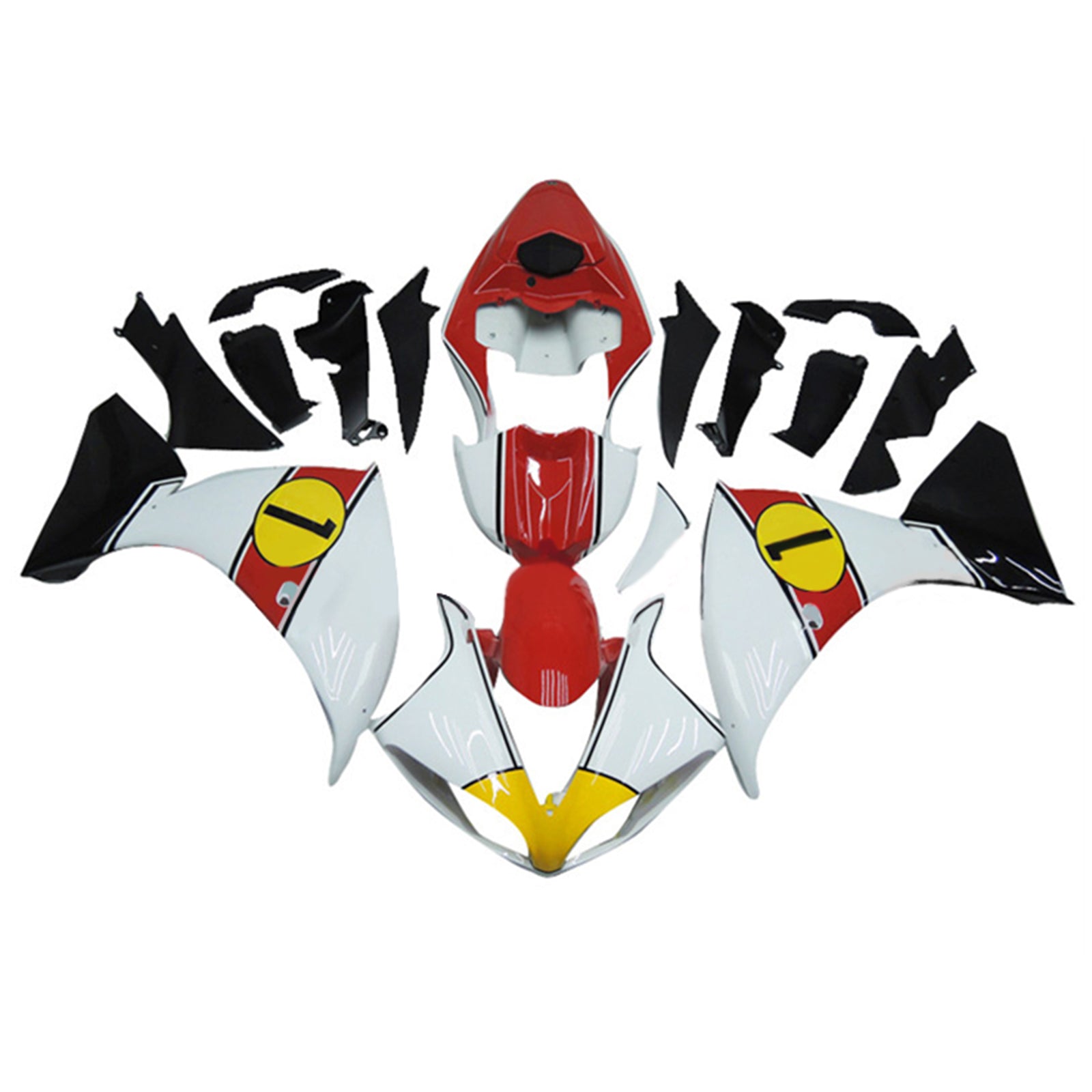 Amotopart 2012-2014 Yamaha YZF 1000 R1 Noir Blanc Rouge & Kit de carénage Black Line