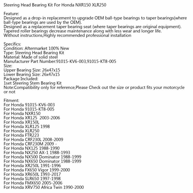 Stem Kit NXR150 Fits XLR250 91015-KT8-005 Bearing Honda Steering Head