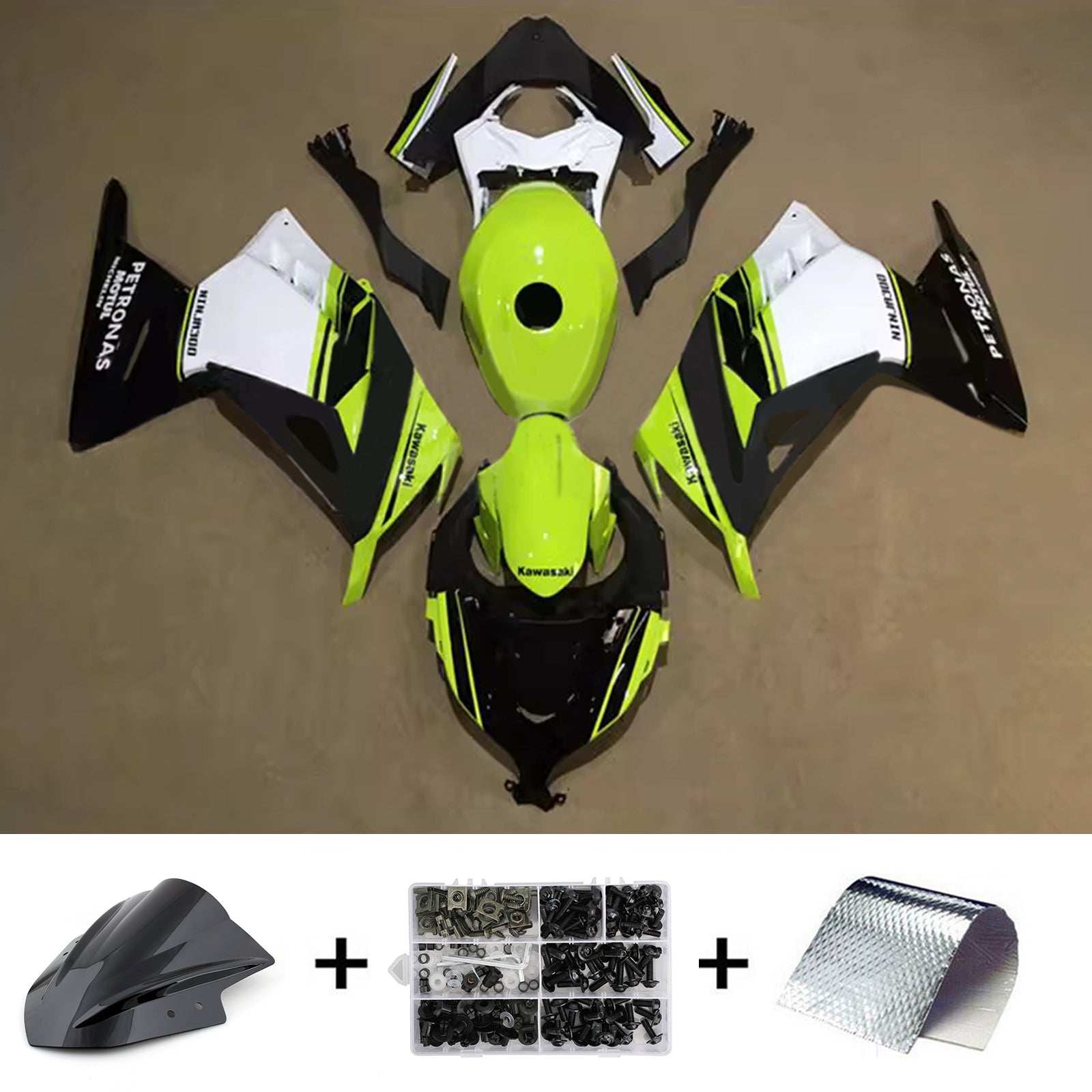 Amotopart 2013-2024 Kawasaki EX300/Ninja300 Green Black White Fairing Kit
