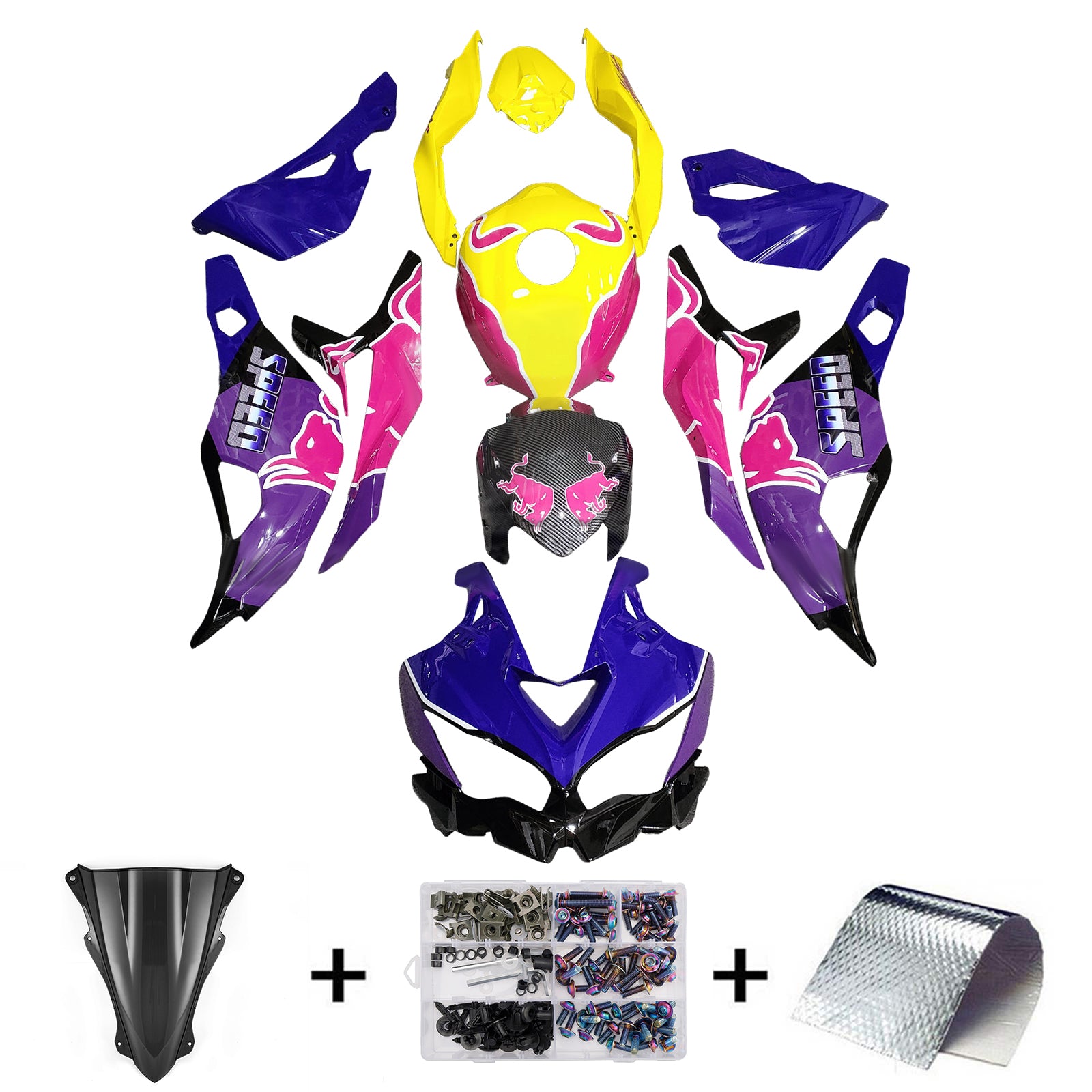 Amotopart 2019-2025 Kawasaki ZX-25R Ninja ZX-4R ZX-4RR Yellow Purple Blue Carbon Fiber Pattern Fairing Kit