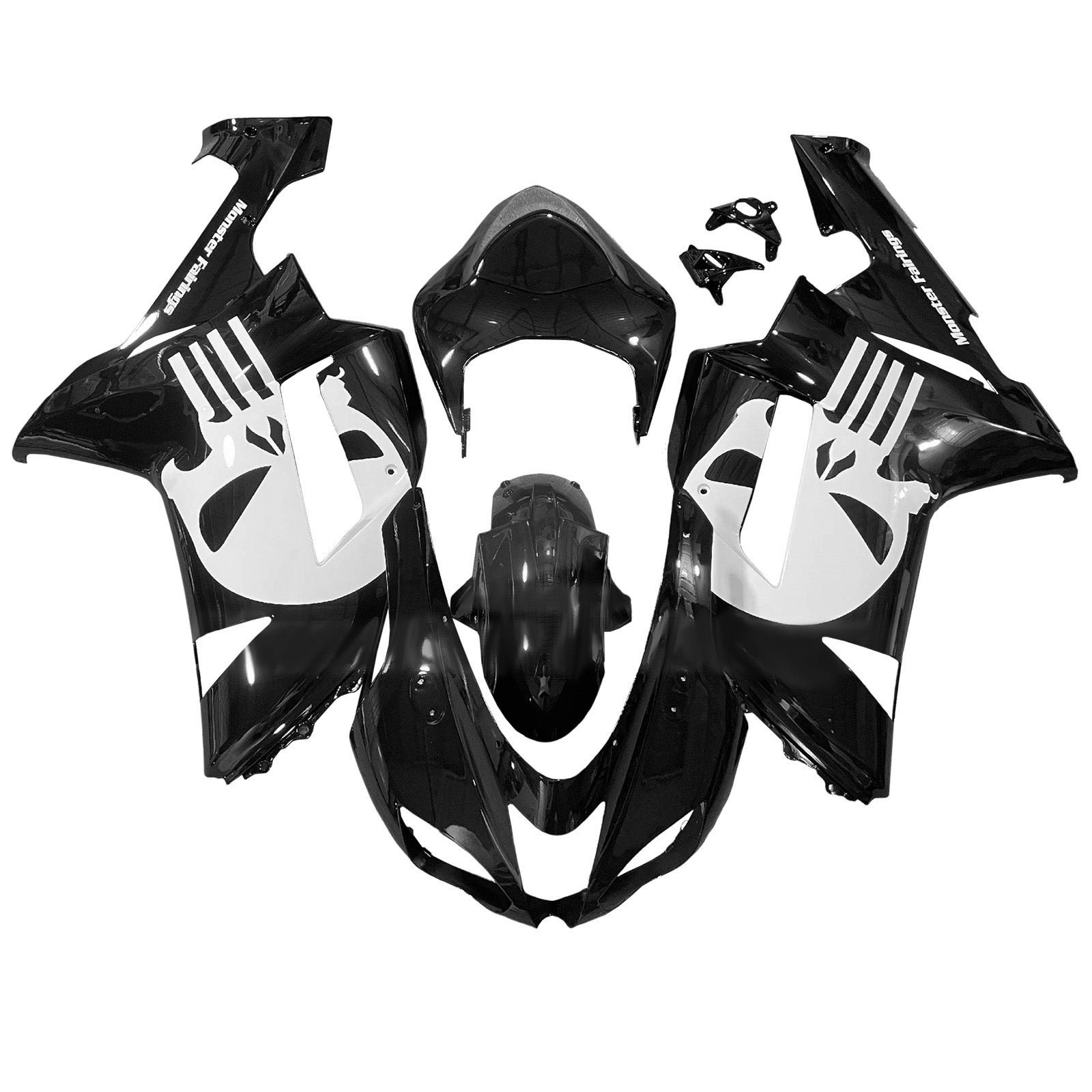 Amotopart 2007-2008 Kawasaki ZX6R 636 Glossy White Black Fairing Kit