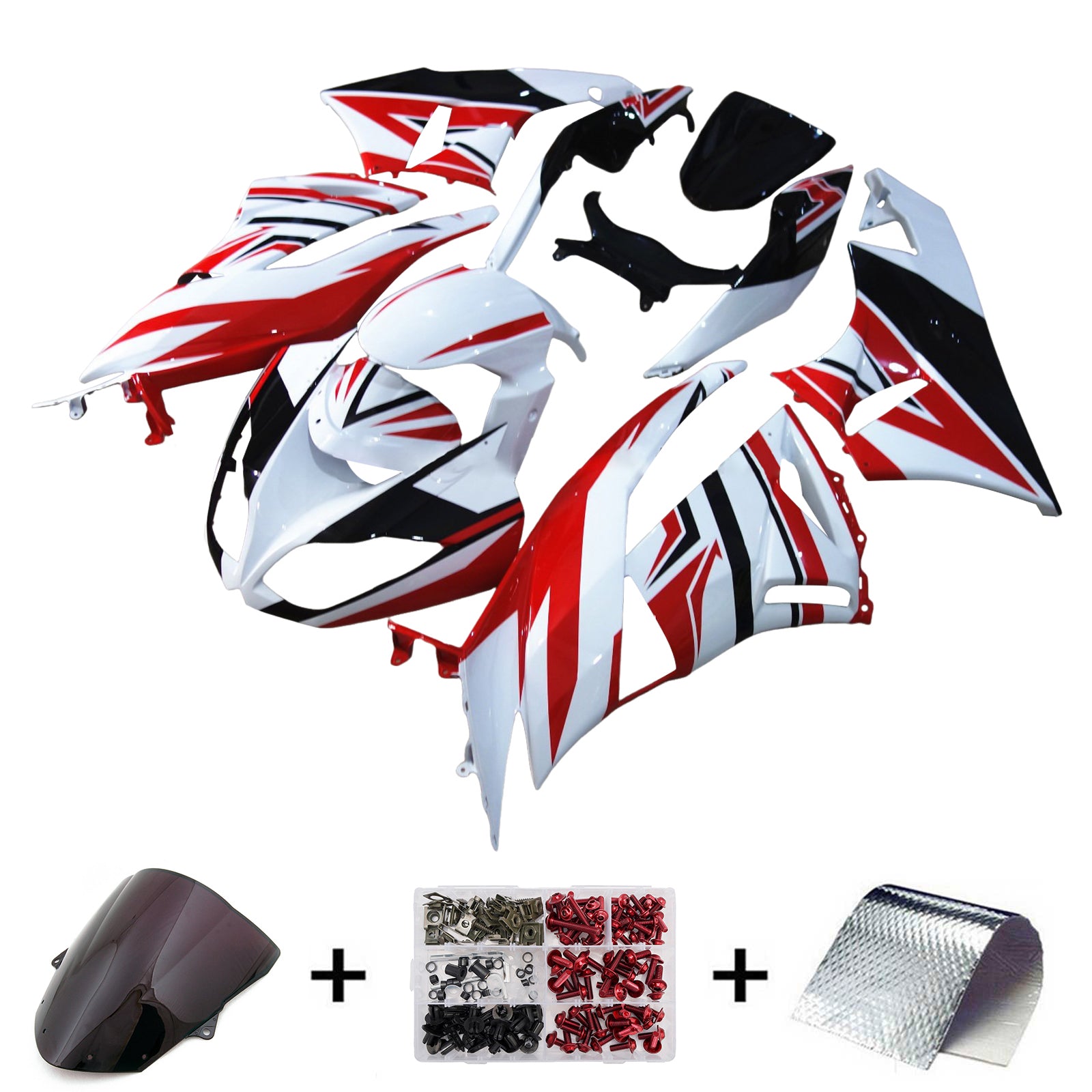 Amotopart 2009-2012 Kawasaki ZX6R 636 Red White Fairing Kit