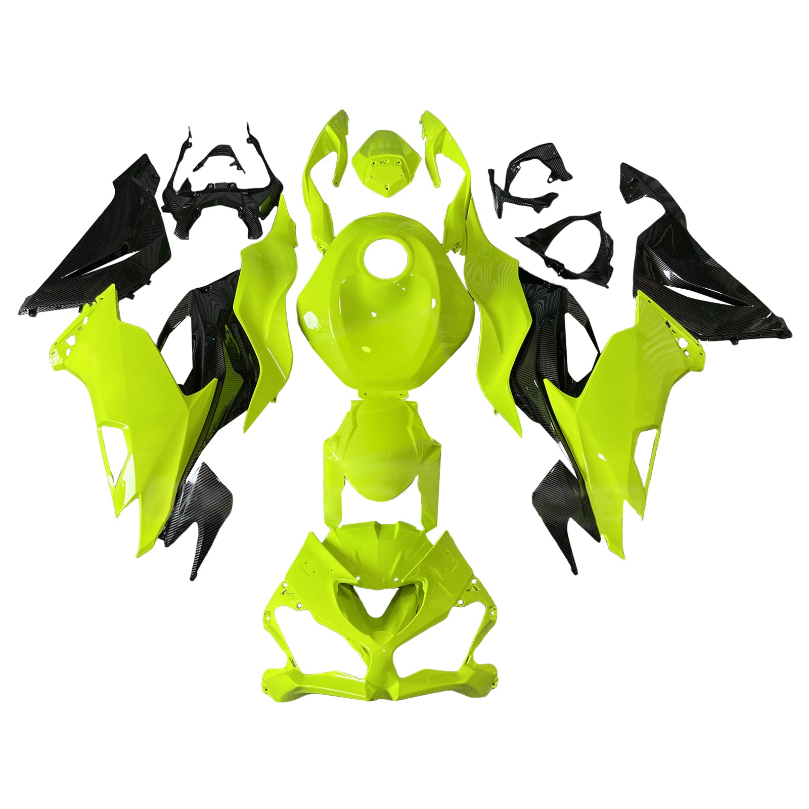 Amotopart 2019-2023 Kawasaki ZX6R Kit de carénage de motif en fibre de carbone jaune Kawasaki ZX6R