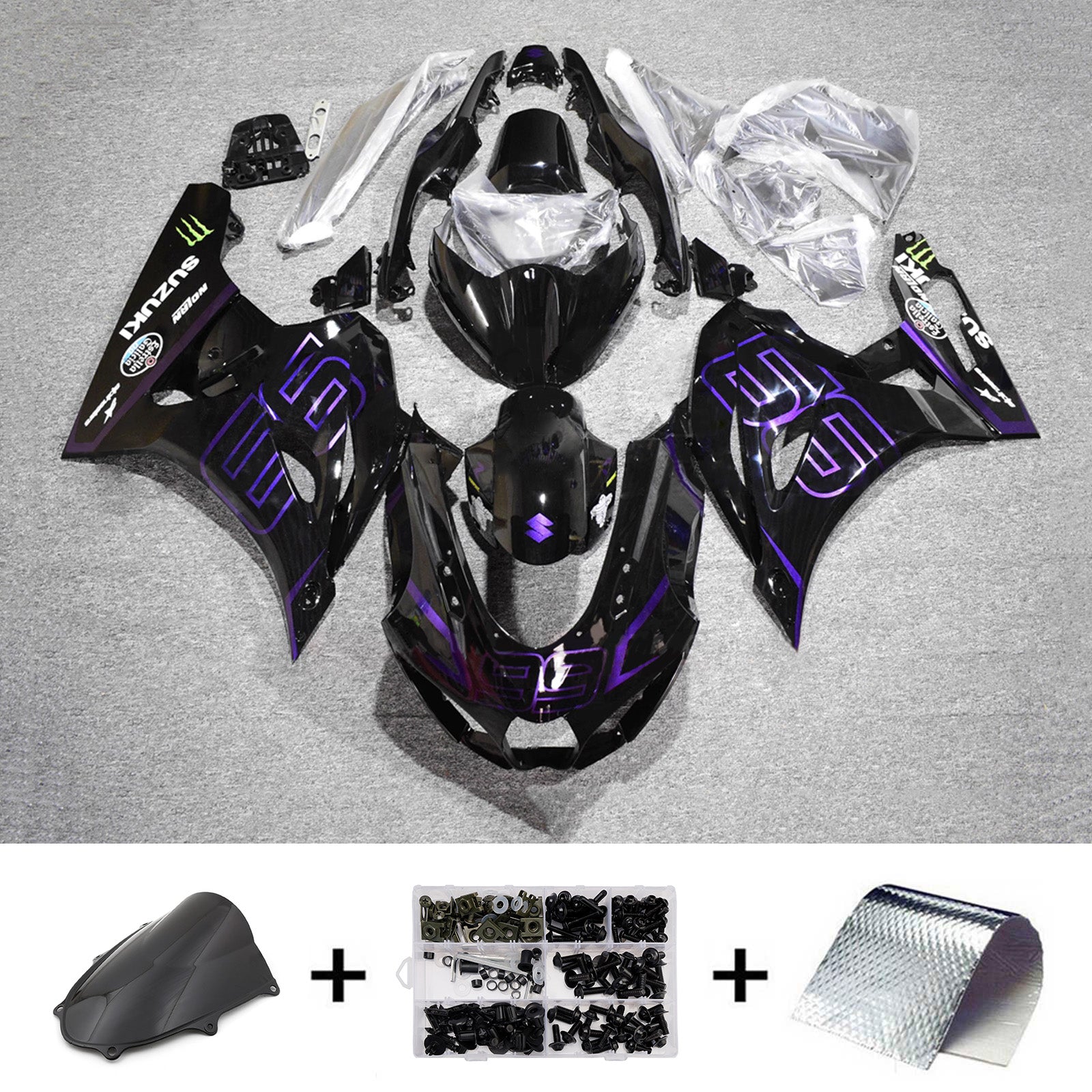 Amotopart 2017-2025 Suzuki GSXR1000 Black Purple Fairing Kit