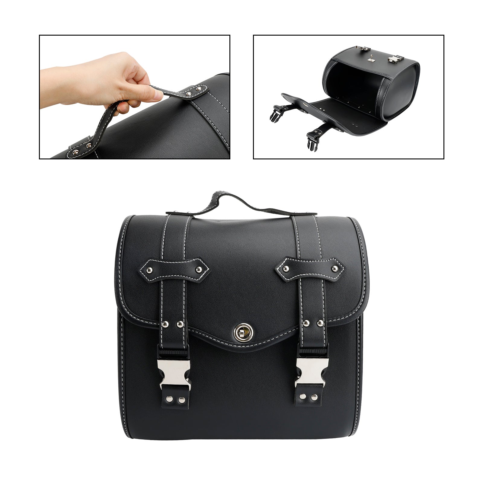 Saddlebag Side Storage Tool Bag Universal Quick Release Pu Motorcykel Brun