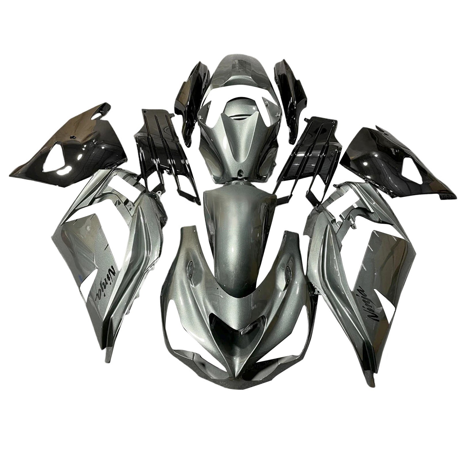 Amotopart 2012-2025 Kawasaki ZX14R ZZR1400 Silver Grey & Black Fairing Kit