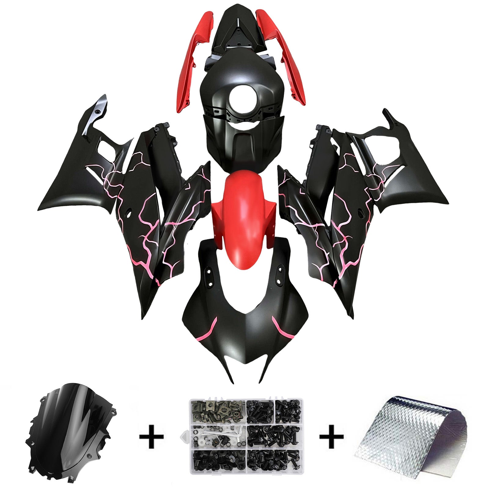 Amotopart 2019-2021 Yamaha YZF-R3 R25 Red & Black Fairing Kit