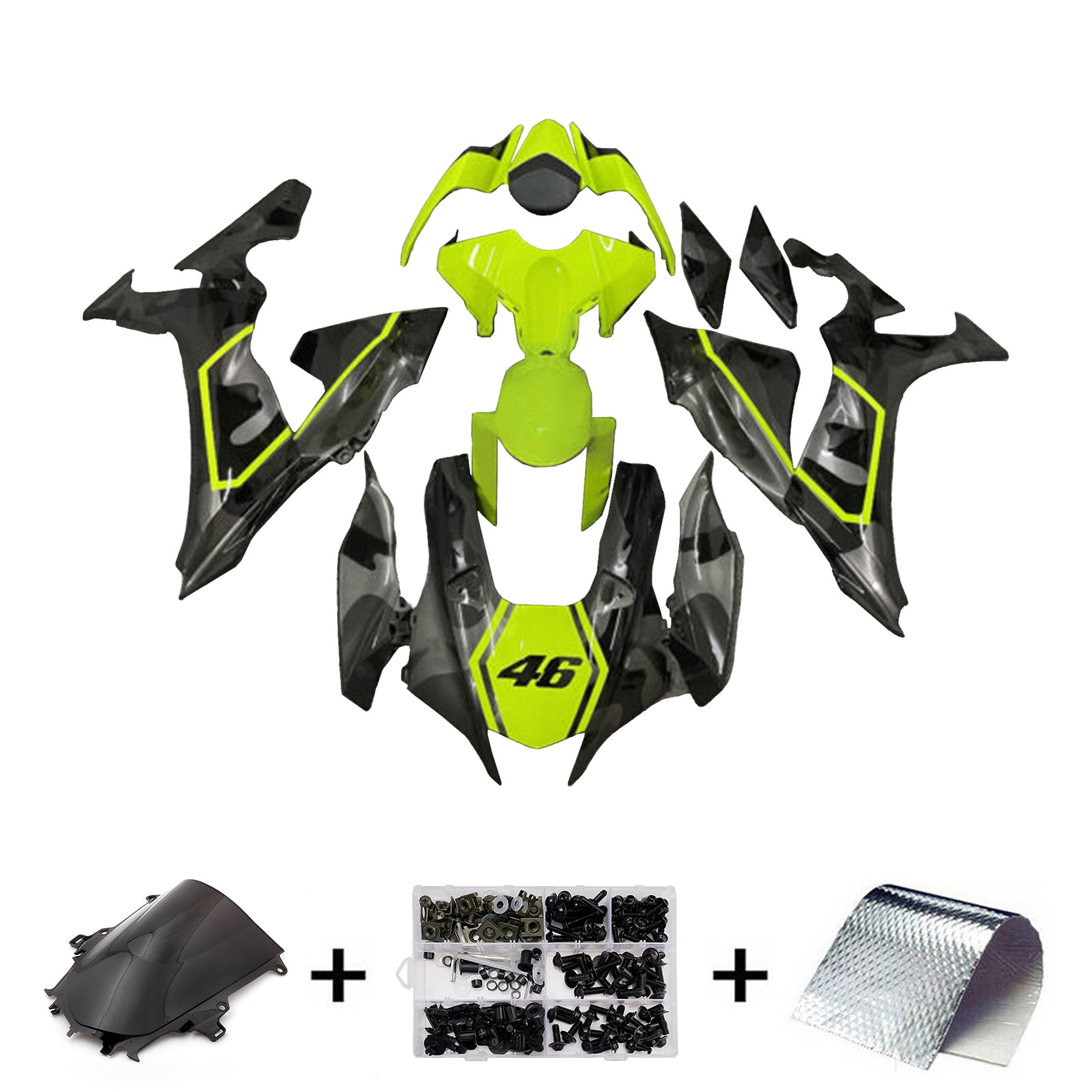 Amotopart 2020-2025 Yamaha YZF-R1 Black Yellow Fairing Kit